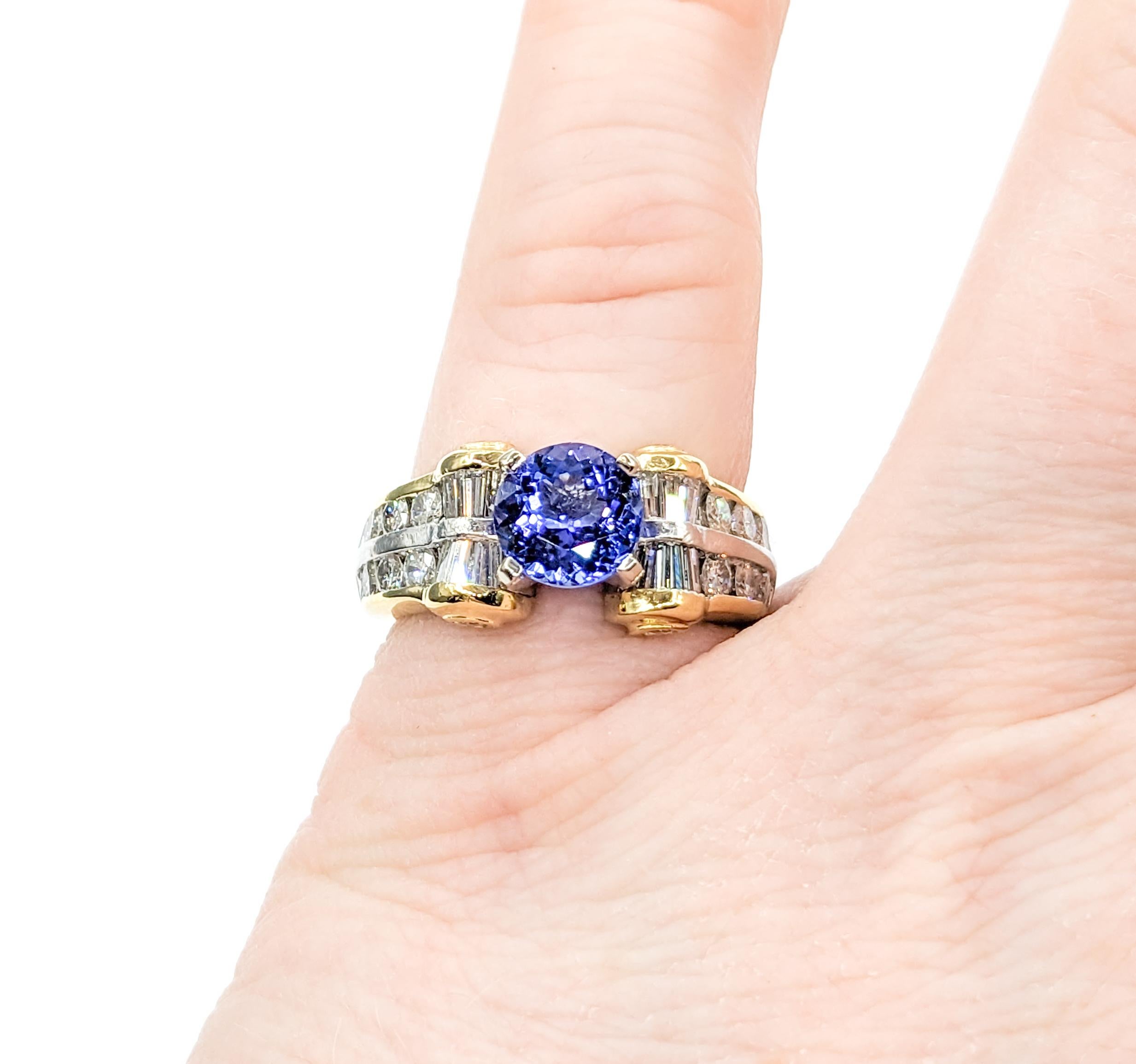 1.37ct Tanzanite & 1.16ctw Diamond Ring In Two-Tone Gold & Platinum In Excellent Condition For Sale In Bloomington, MN