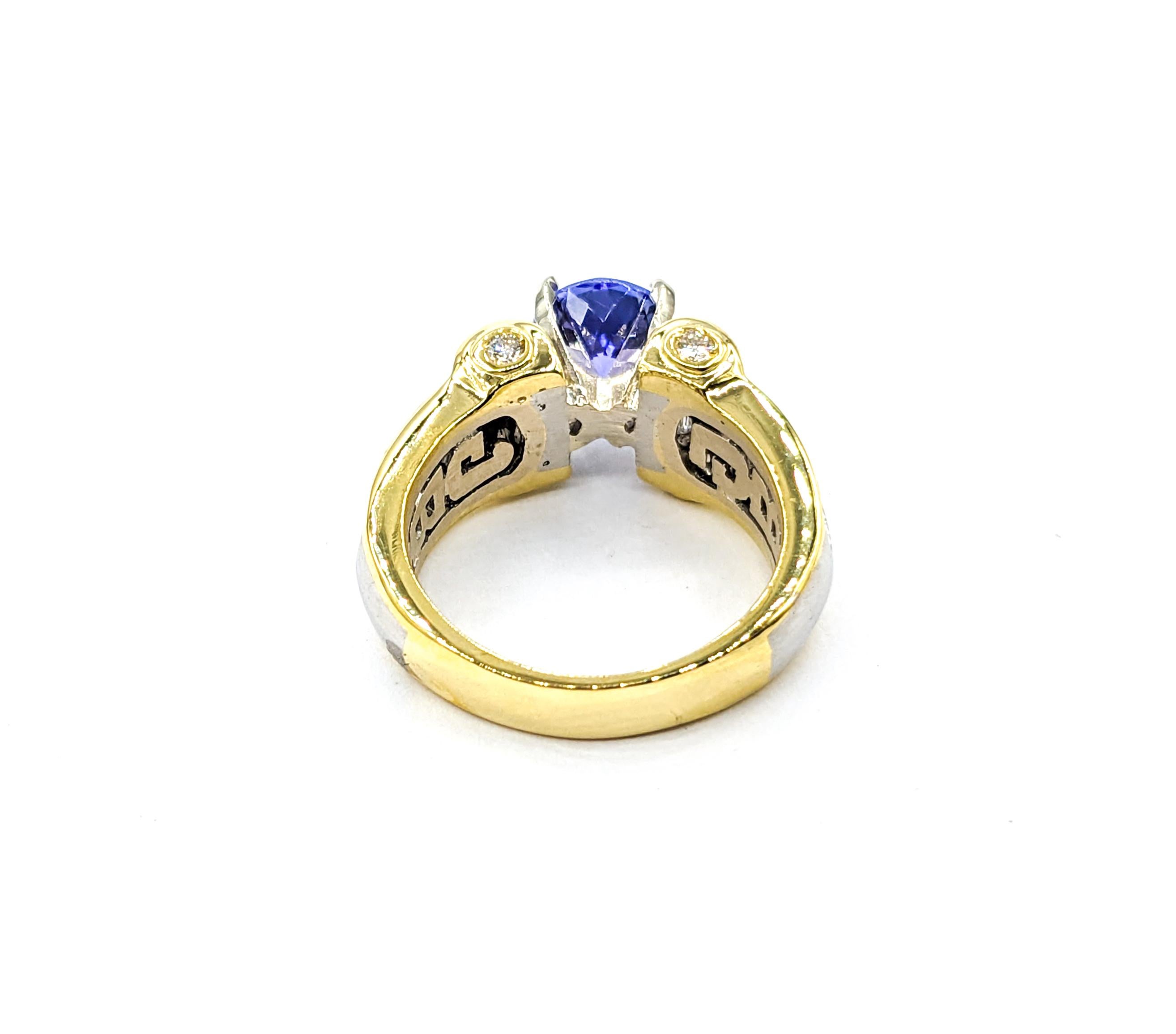Women's 1.37ct Tanzanite & 1.16ctw Diamond Ring In Two-Tone Gold & Platinum For Sale