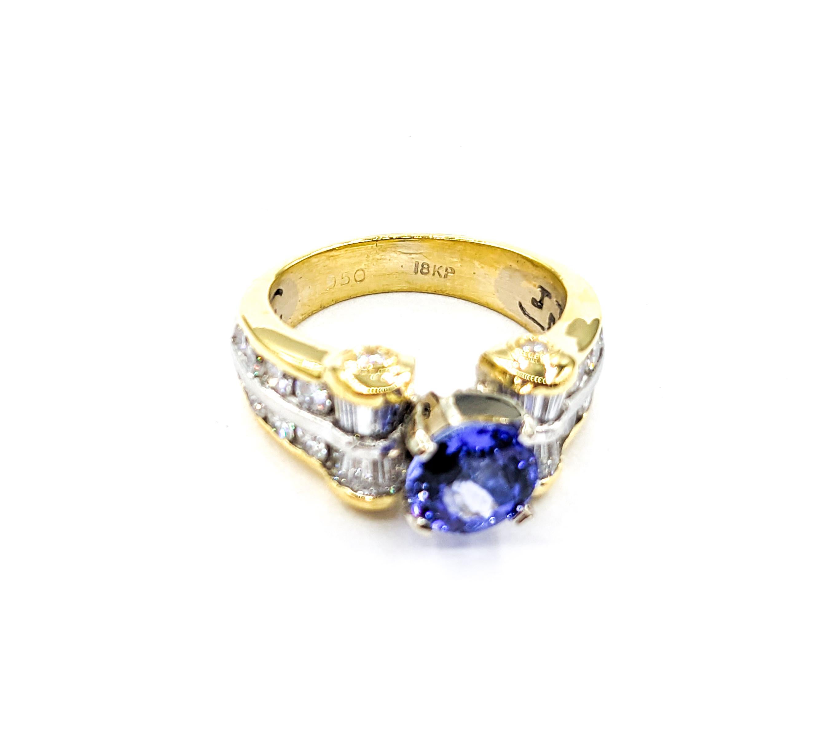 1.37ct Tanzanite & 1.16ctw Diamond Ring In Two-Tone Gold & Platinum For Sale 1