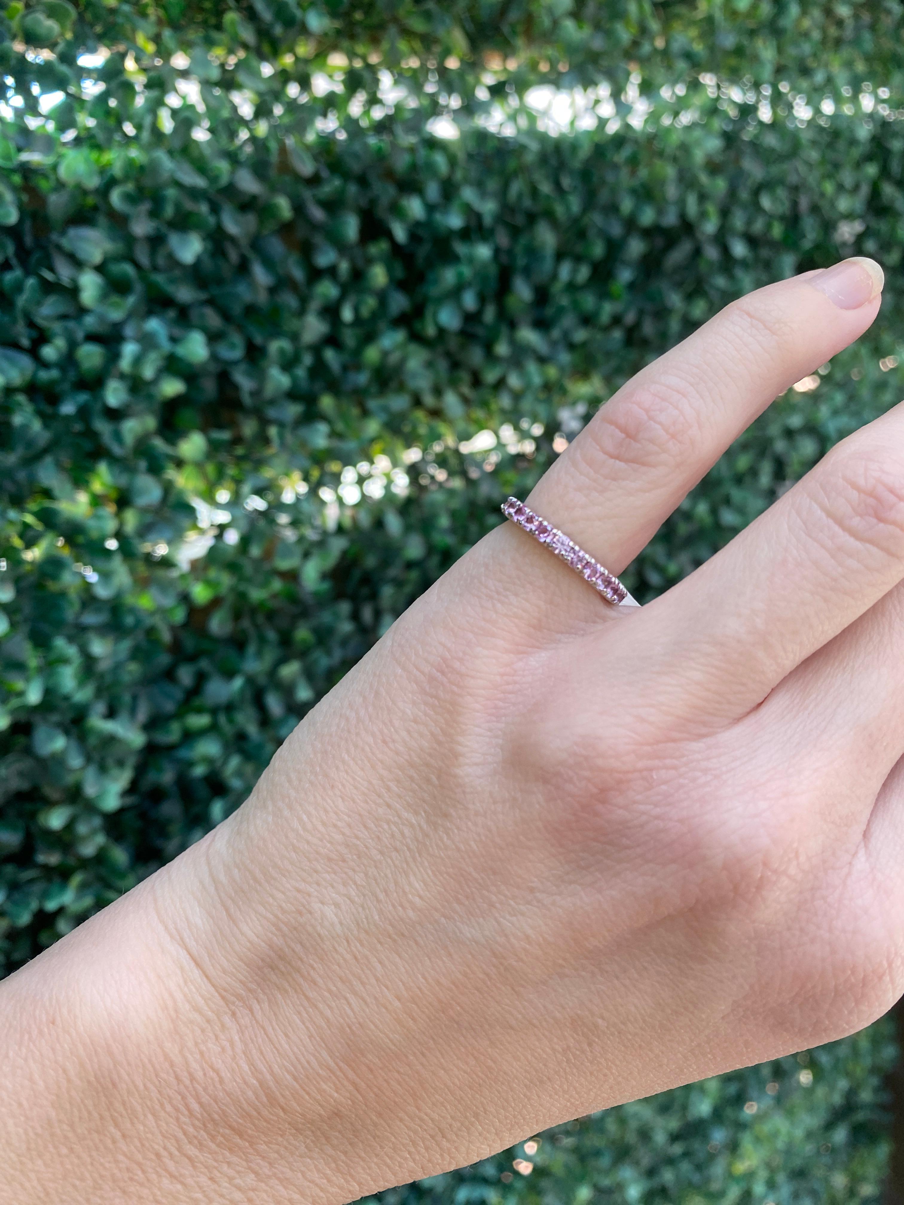 1.37ctw Round Pink Sapphire, 14kt White Gold Eternity Stacking Band For Sale 4