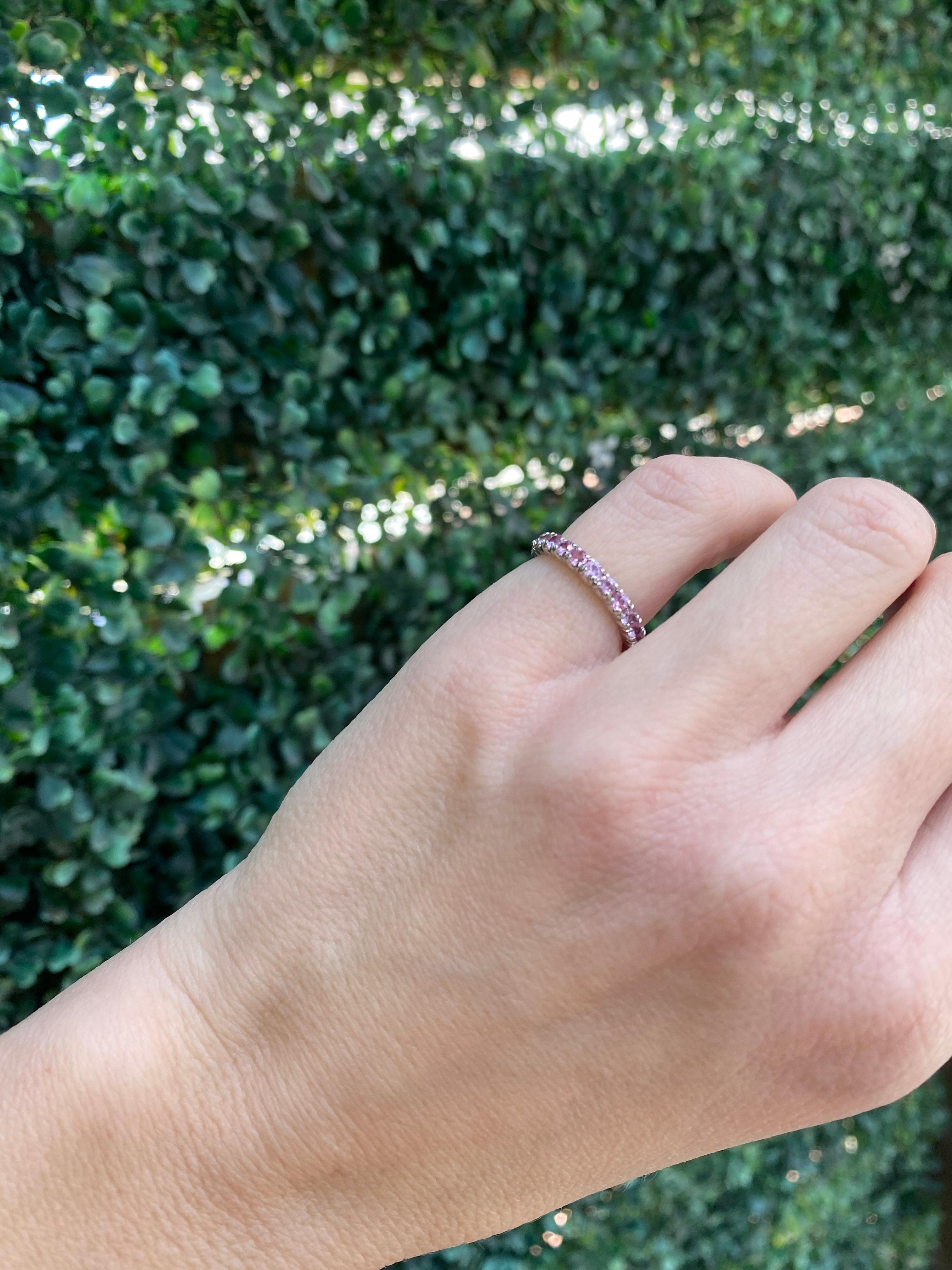 1.37ctw Round Pink Sapphire, 14kt White Gold Eternity Stacking Band For Sale 5