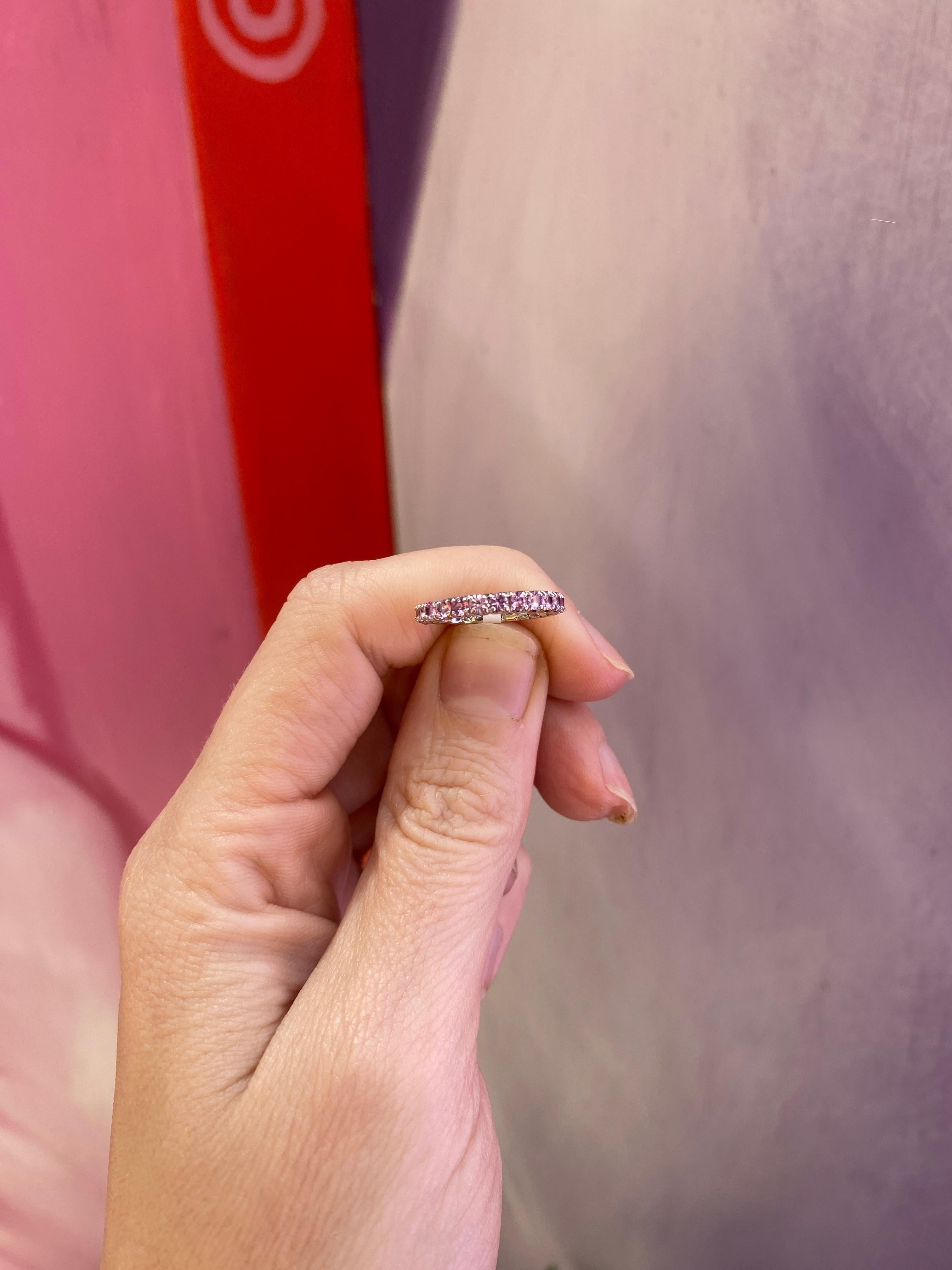 1.37ctw Round Pink Sapphire, 14kt White Gold Eternity Stacking Band For Sale 12