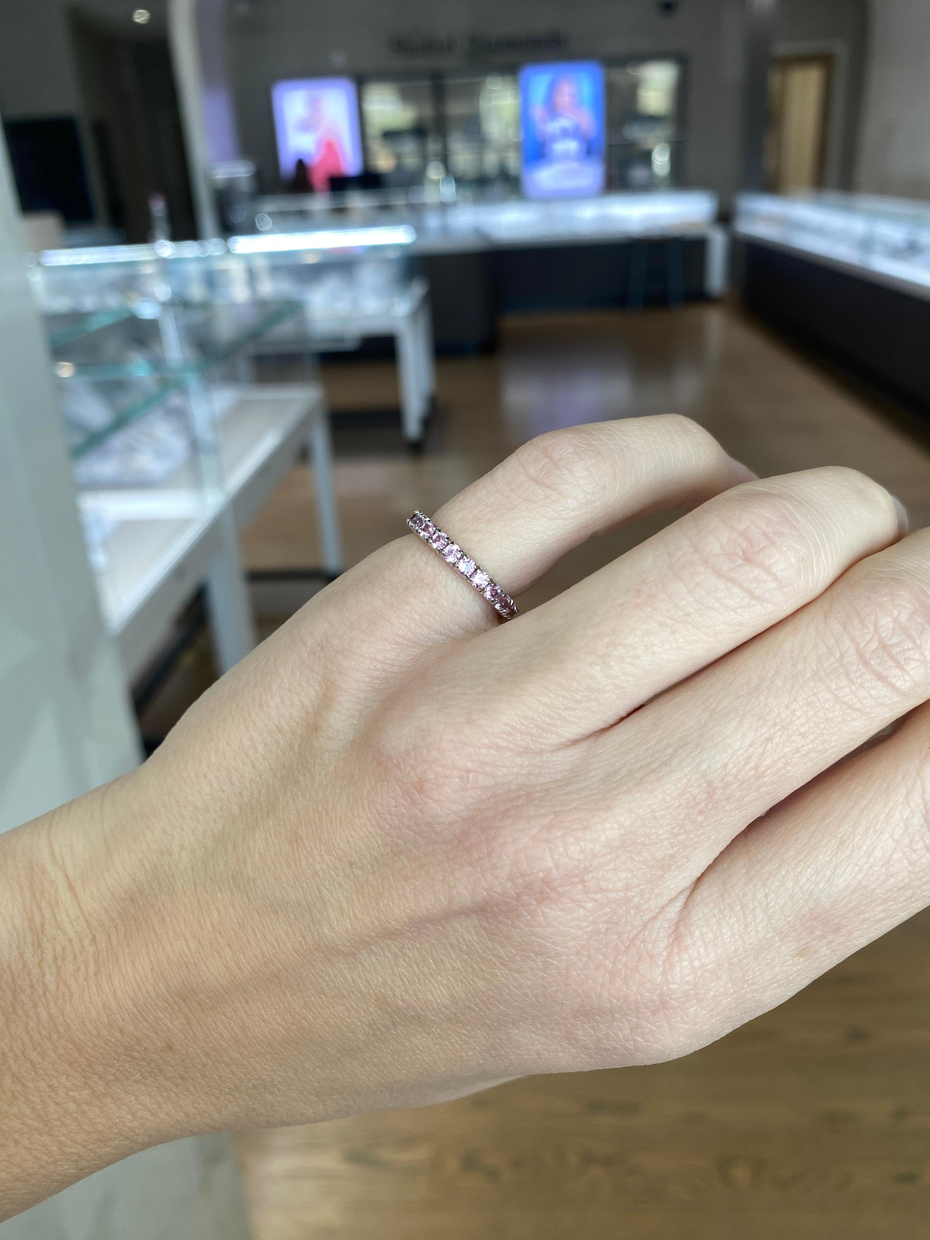 1.37ctw Round Pink Sapphire, 14kt White Gold Eternity Stacking Band For Sale 14