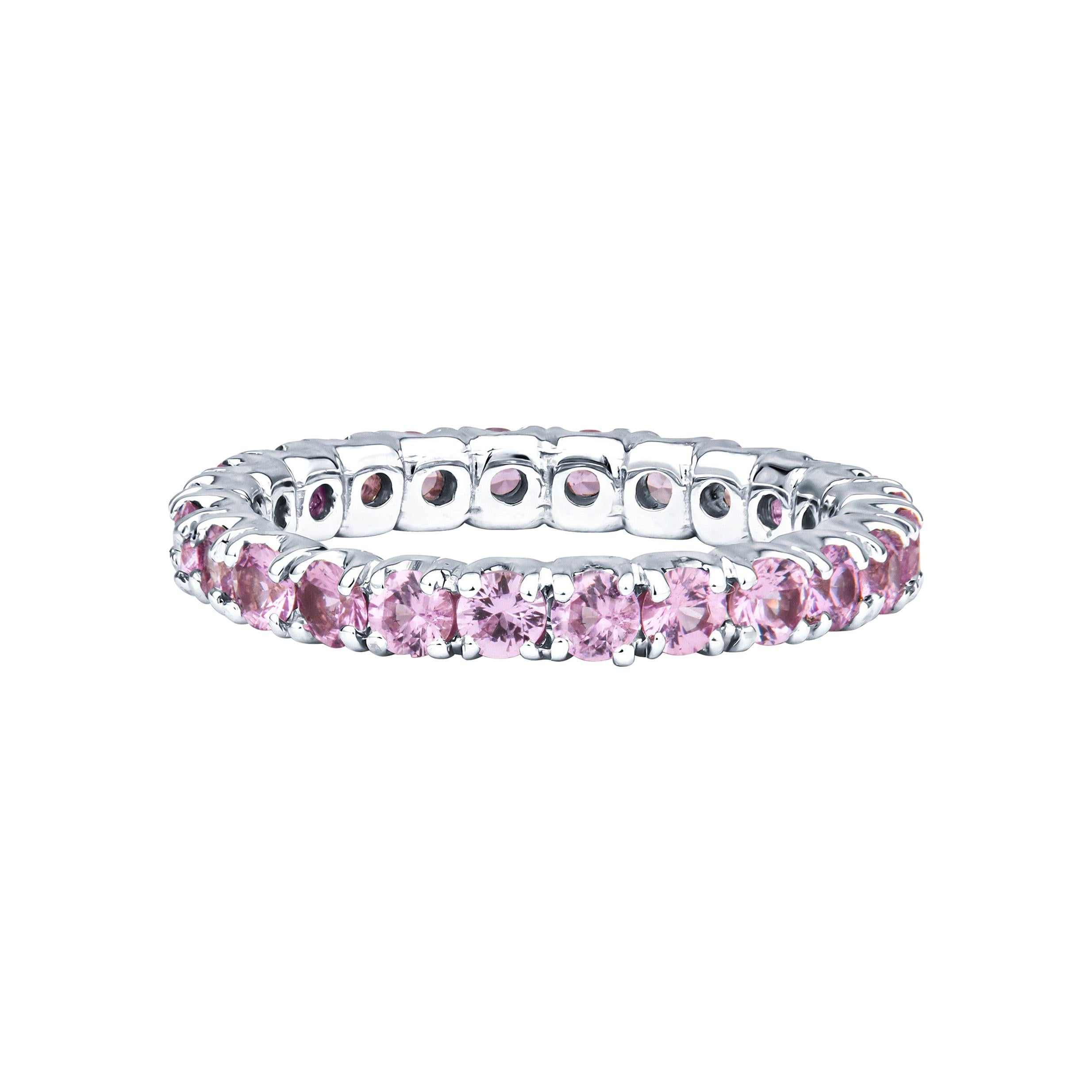 1.37ctw Round Pink Sapphire, 14kt White Gold Eternity Stacking Band For Sale