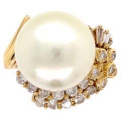 13.7mm South Sea Pearl and Diamond Gold Ring