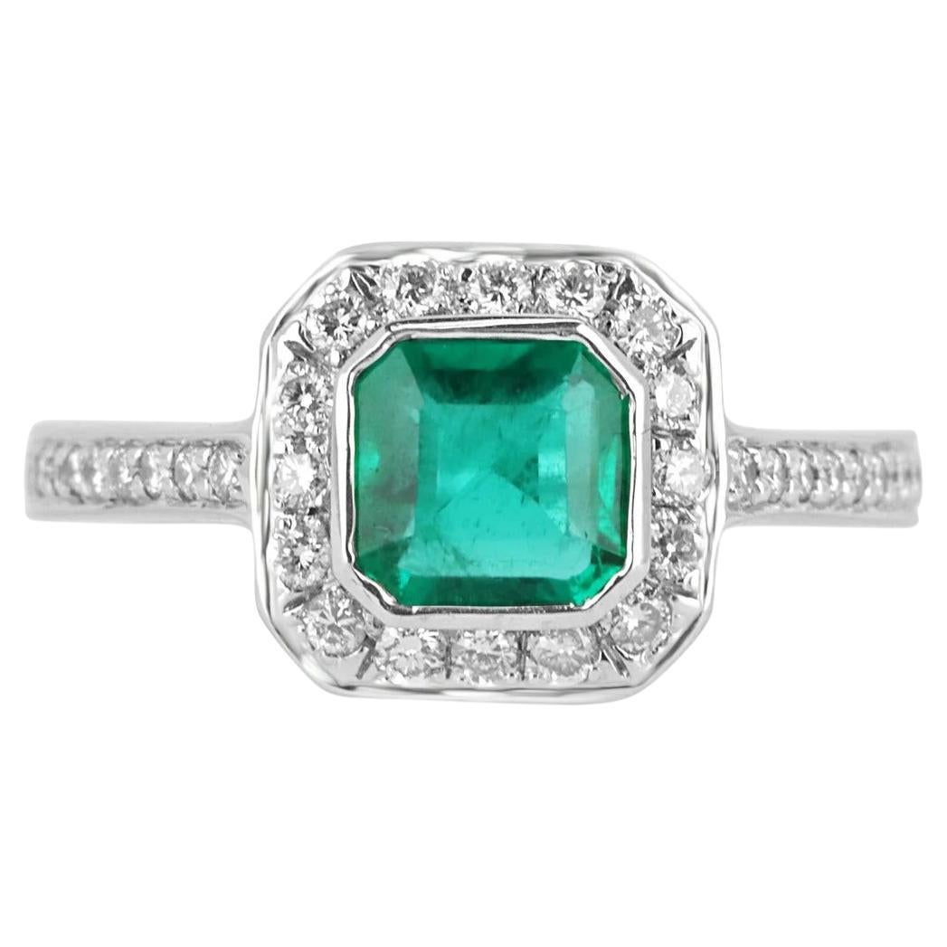1.37tcw Platin kolumbianischer Asscher-Schliff Smaragd & Diamant Halo Ring