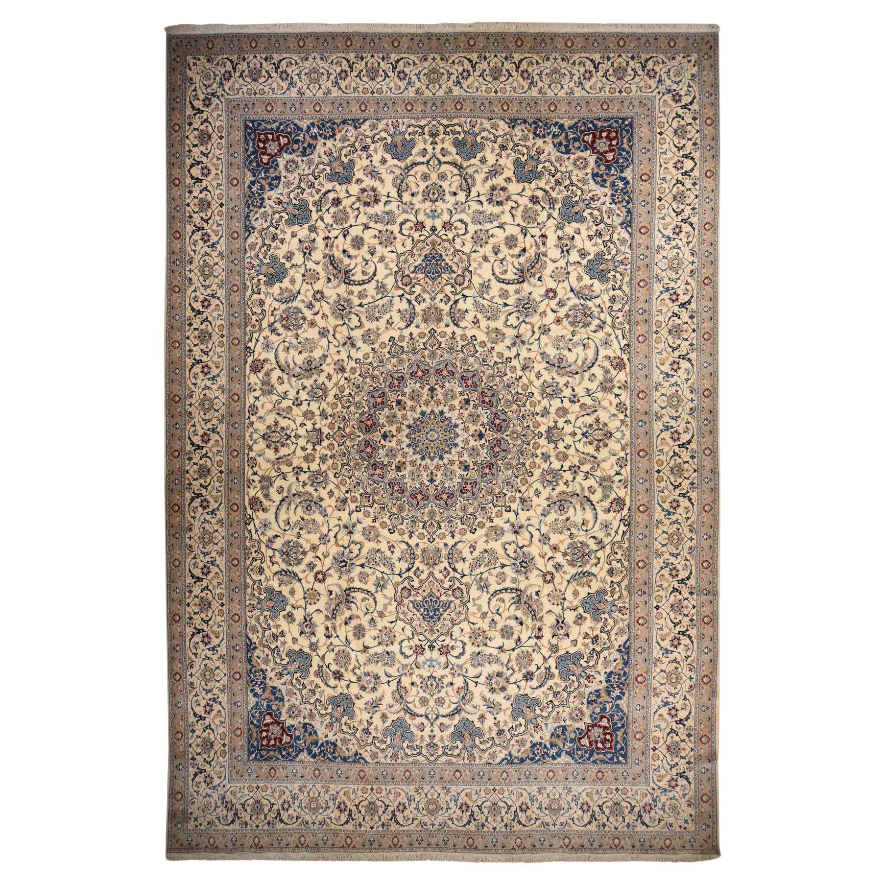 13'7 "x20'7" Weiß Mansion Sized Persisch Nain Hand geknüpft Wolle und Seide XL Teppich