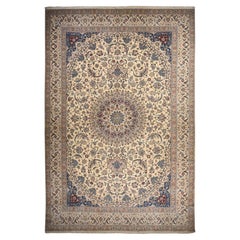 13'7 "x20'7" Weiß Mansion Sized Persisch Nain Hand geknüpft Wolle und Seide XL Teppich