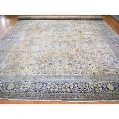 13'7"x23' Cream Oversize Antique Farsian Khorasan Hand Knotted Oriental Rug