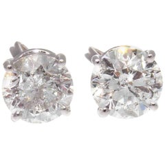 1.38 Carat 1.34 Carat Diamond Platinum Stud Earrings