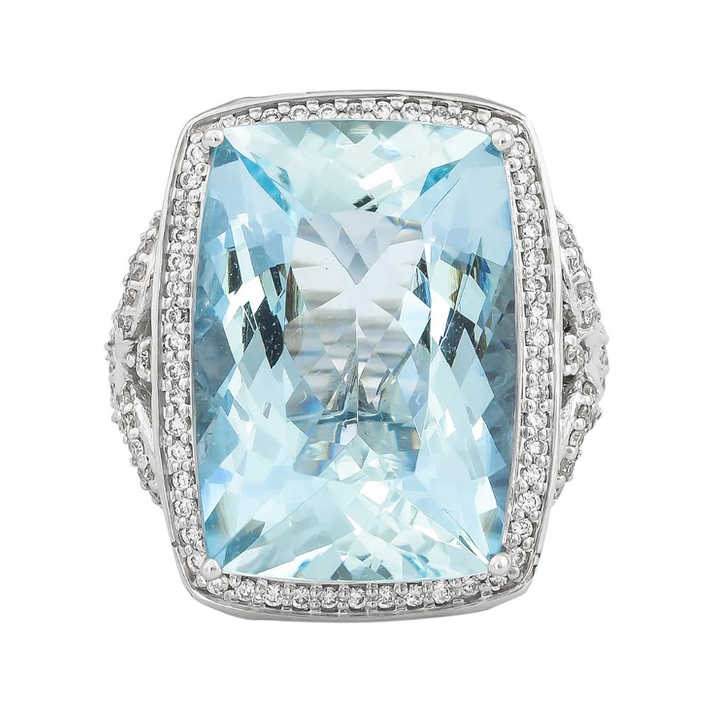 13.8 Carat Aquamarine and Diamond Ring in 18 Karat White Gold For Sale