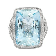 13.8 Carat Aquamarine and Diamond Ring in 18 Karat White Gold