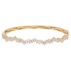 1.38 Carat Baguette Cut Diamond Bangle Bracelet 18K Yellow Gold