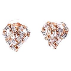 Baguette Cut Diamond Rose Gold Stud Earrings