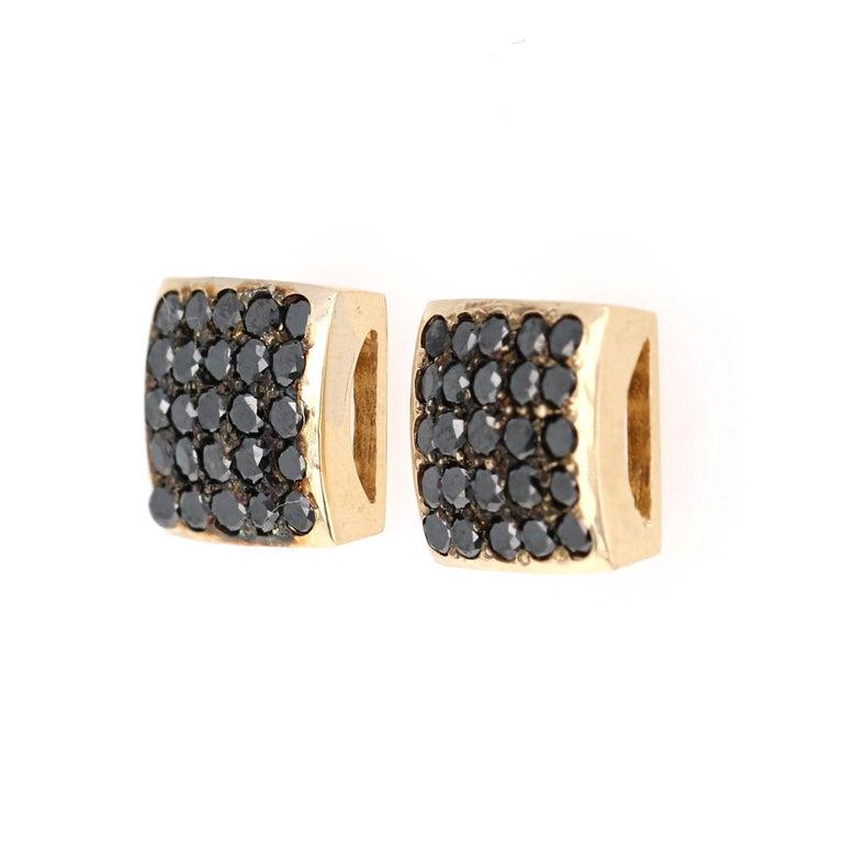 Contemporary 1.38 Carat Black Diamond Yellow Gold Earring Studs  For Sale