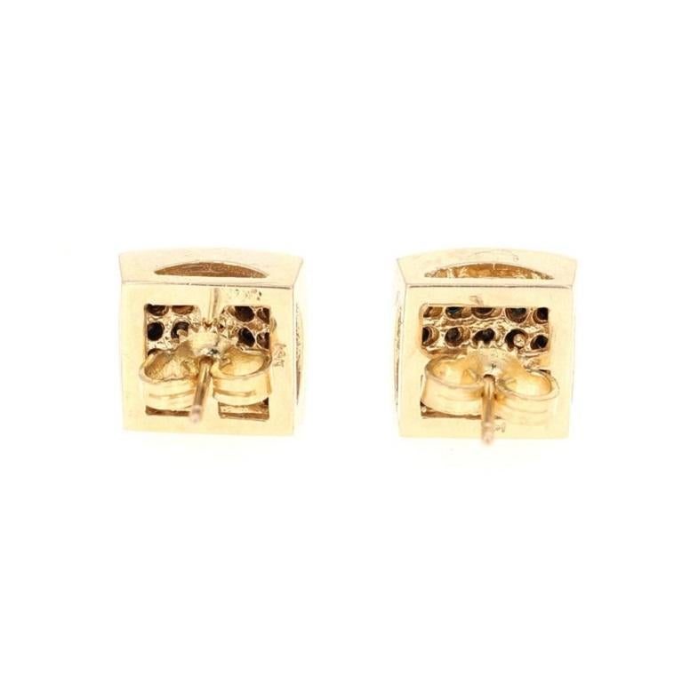 Round Cut 1.38 Carat Black Diamond Yellow Gold Earring Studs  For Sale