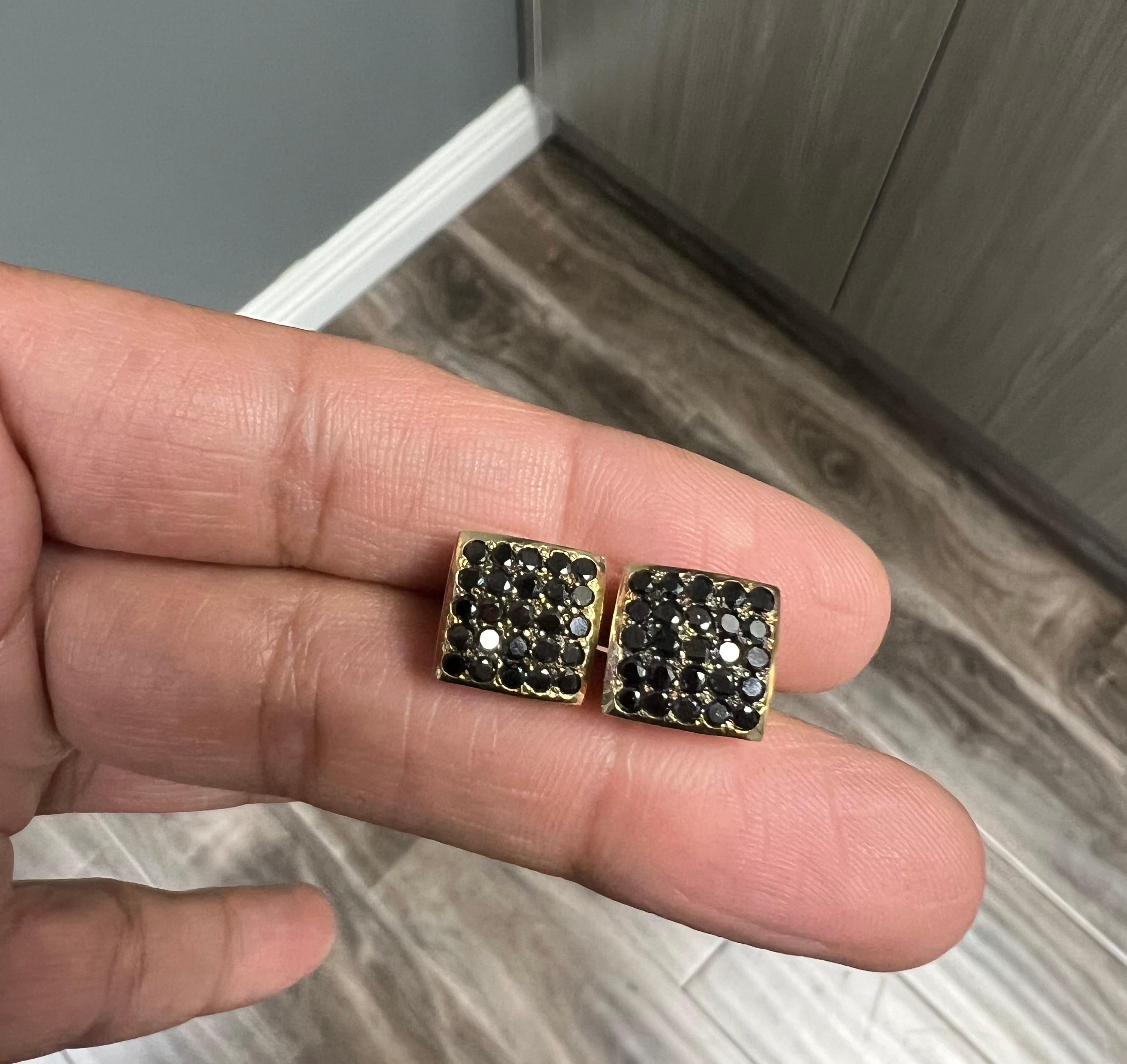 da uomo o donna Orecchini con diamante nero da 1,38 carati in oro giallo in vendita