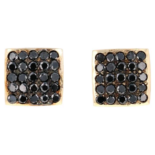 1.38 Carat Black Diamond Yellow Gold Earring Studs  For Sale