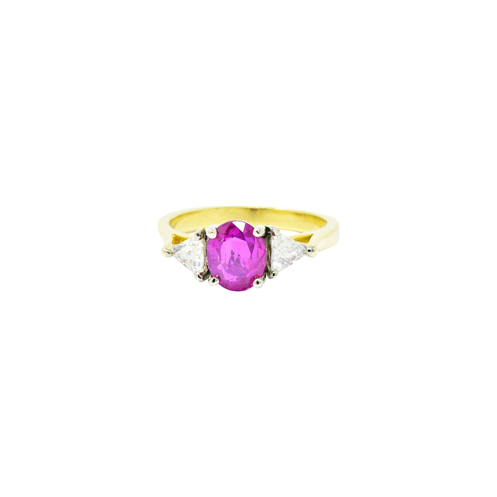 Contemporary 1.68 Carats Burmese Ruby Diamond 18 Karat Gold Ring AGL 4