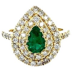 1.38 Carat Colombian Emerald Double Halo Diamond Yellow Gold Ring