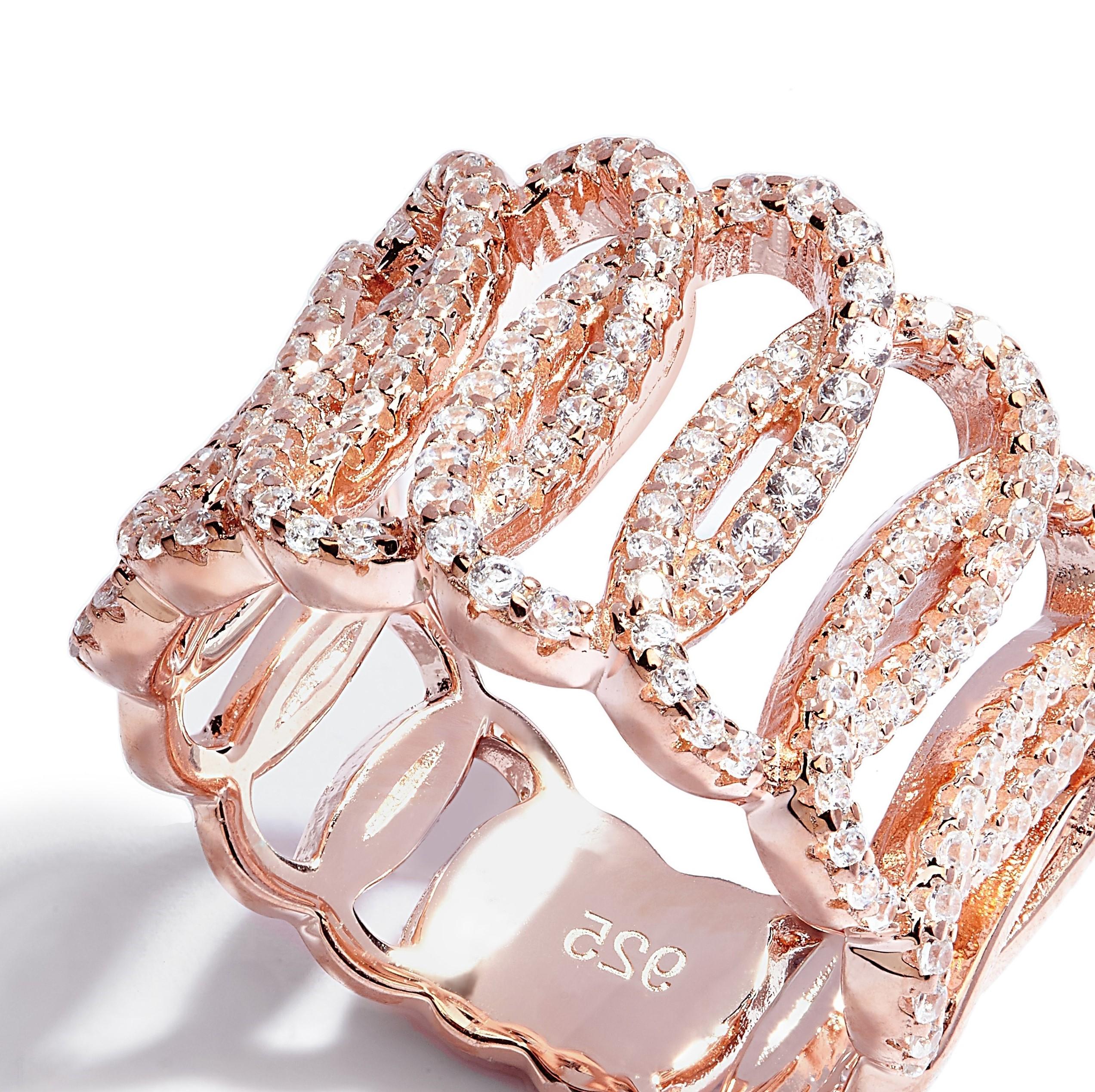 Modern 1.38 Carat Cubic Zirconia 14 Karat Rose Gold Plated Lustre Eternity Band Ring For Sale