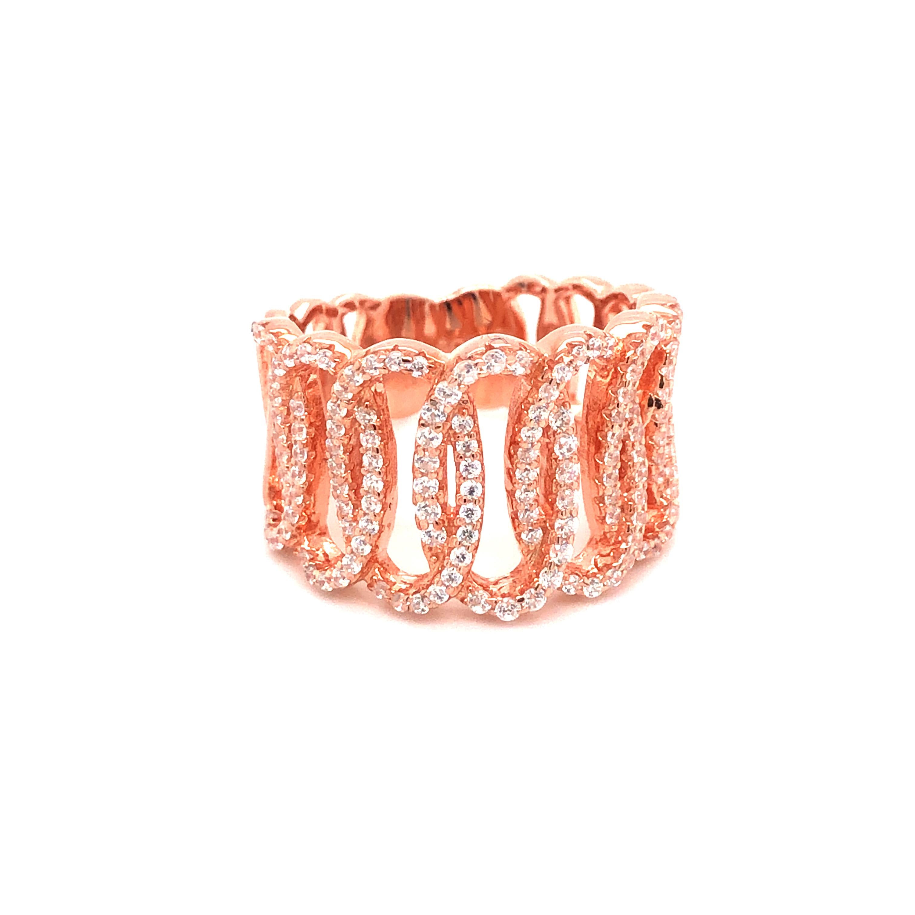 1.38 Carat Cubic Zirconia 14 Karat Rose Gold Plated Lustre Eternity Band Ring In New Condition For Sale In London, GB