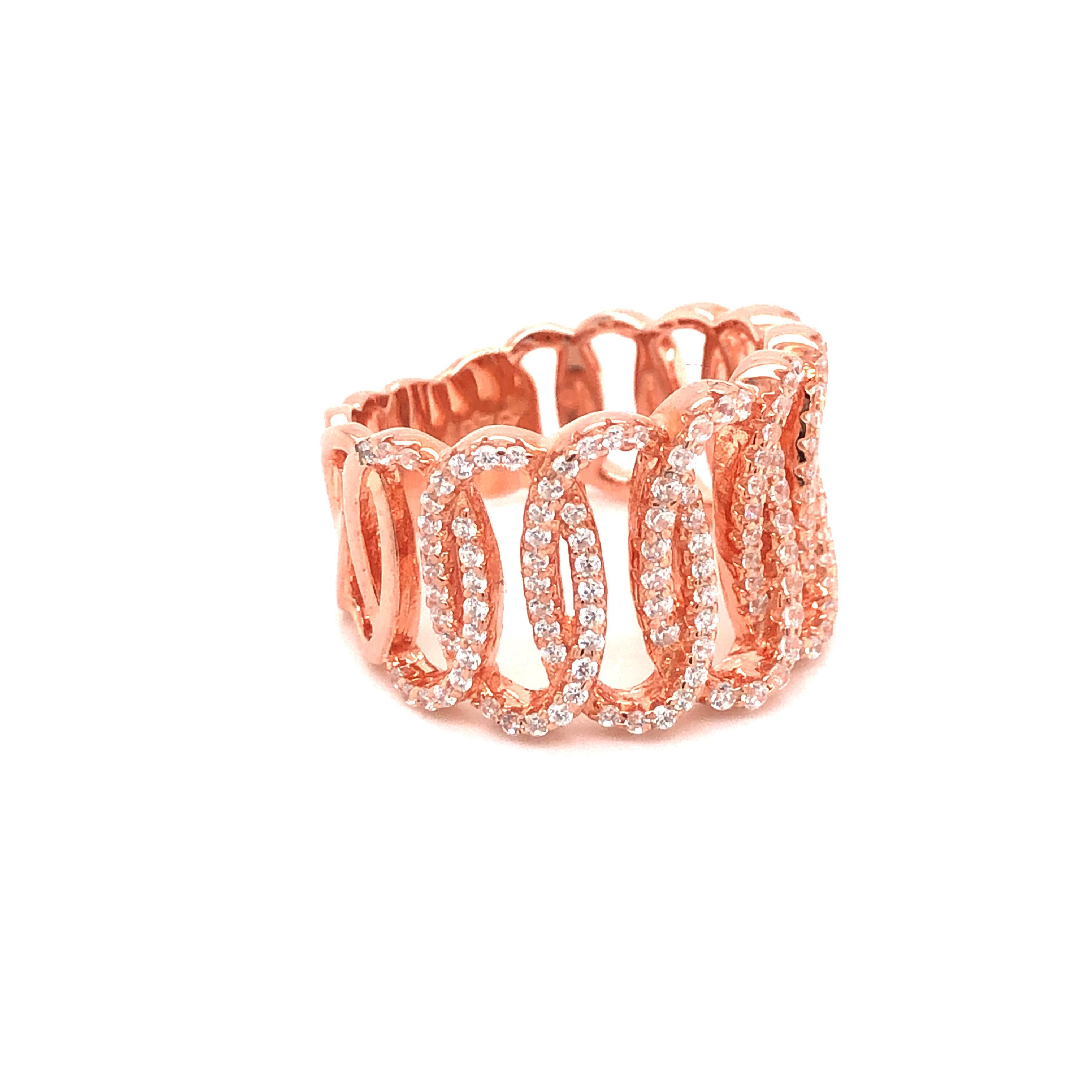 Women's 1.38ct Cubic Zirconia 14Kt Rose Gold Plated Sterling Silver Interlocking Ring For Sale