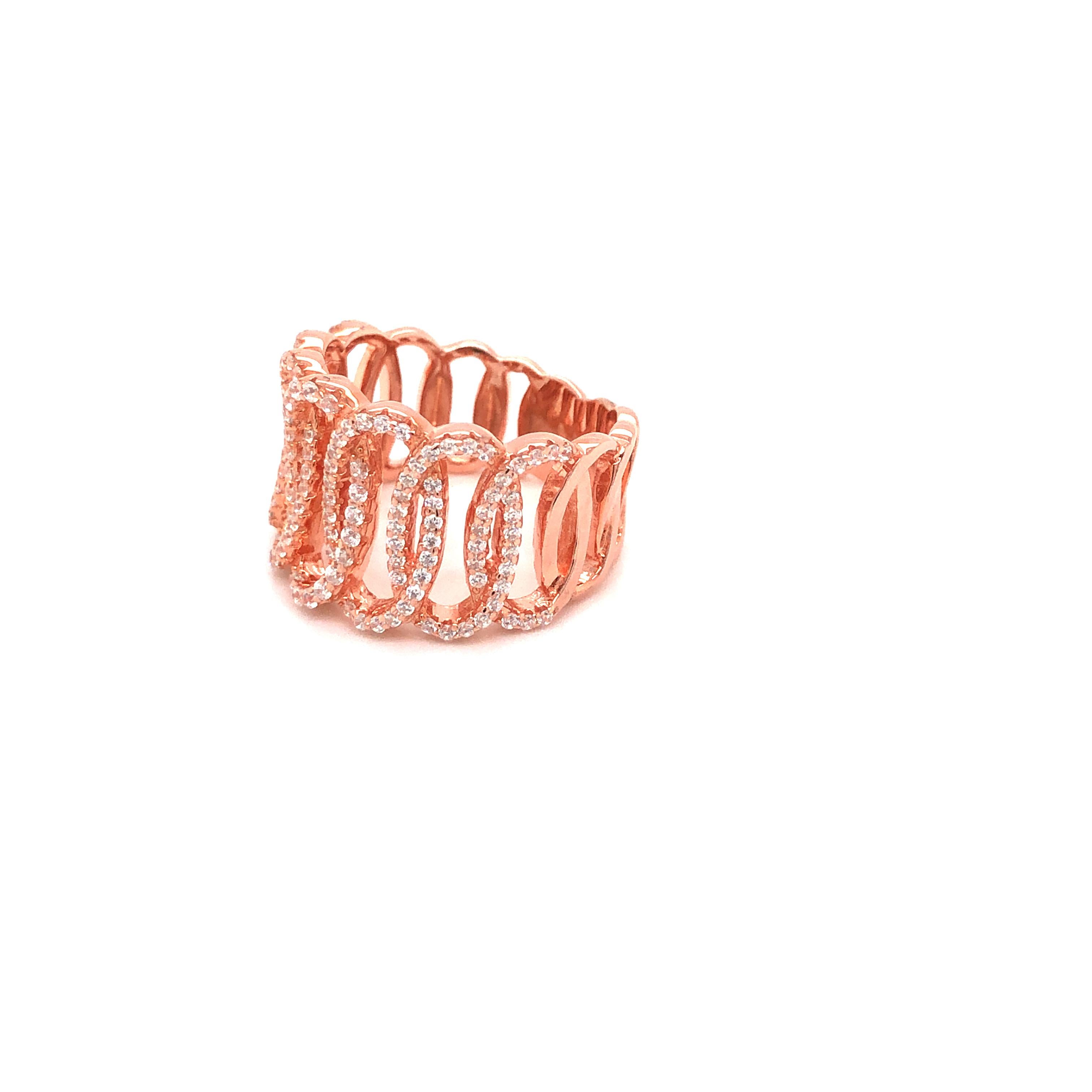 1.38 Carat Cubic Zirconia 14 Karat Rose Gold Plated Lustre Eternity Band Ring For Sale 1