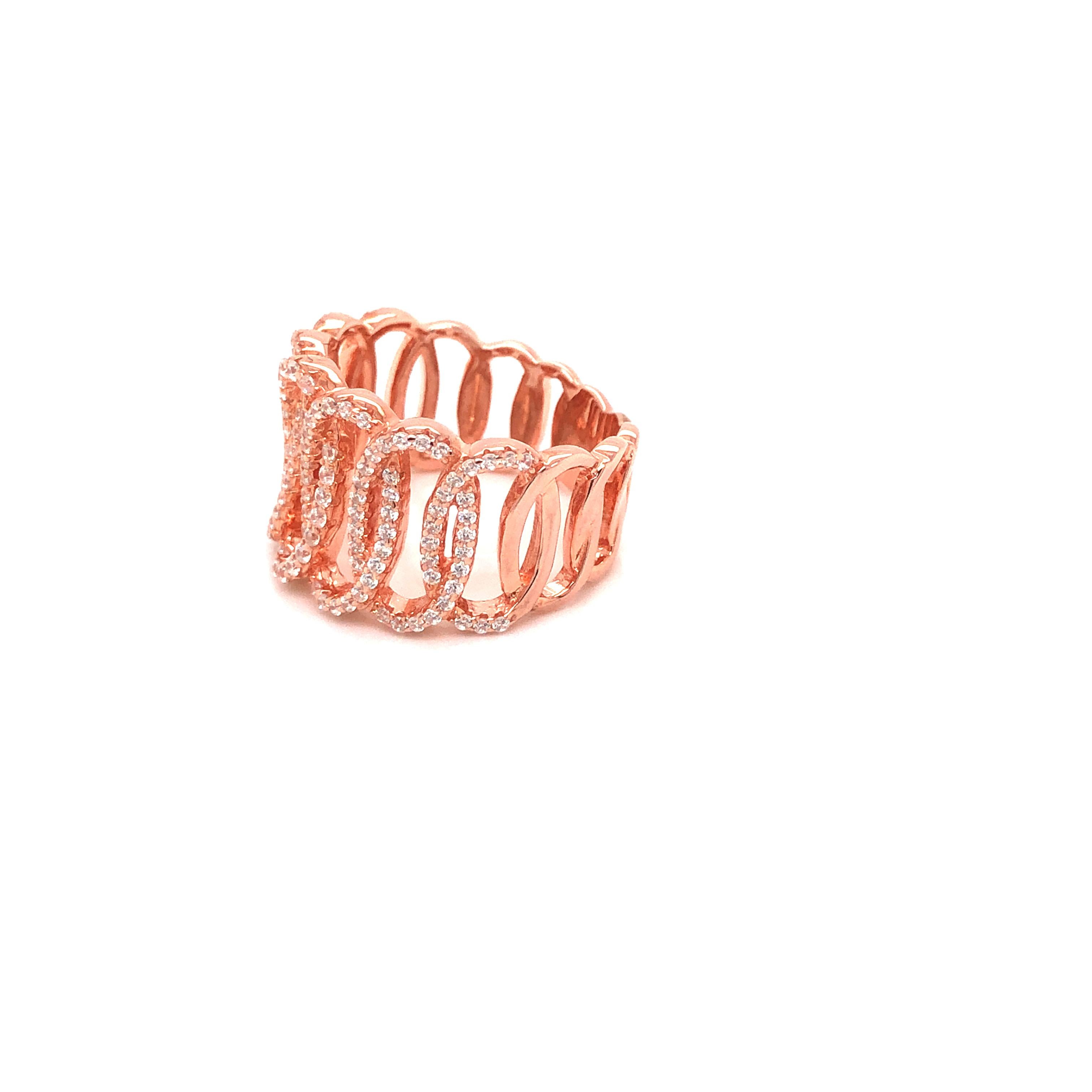 1.38 Carat Cubic Zirconia 14 Karat Rose Gold Plated Lustre Eternity Band Ring For Sale 2