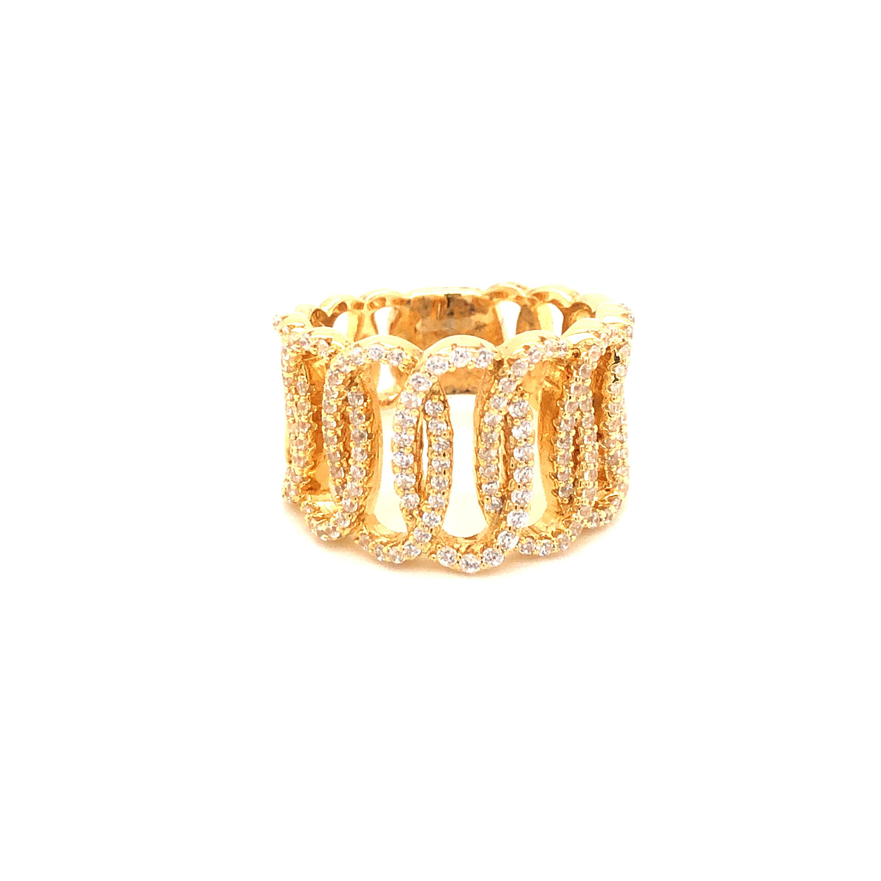 Modern 1.38 Carat Cubic Zirconia  14 Kt Gold Plated Lustre Designer Eternity Band Ring  For Sale