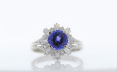 1.38 Carat Cushion Cut Tanzanite and Diamond Ring in Platinum