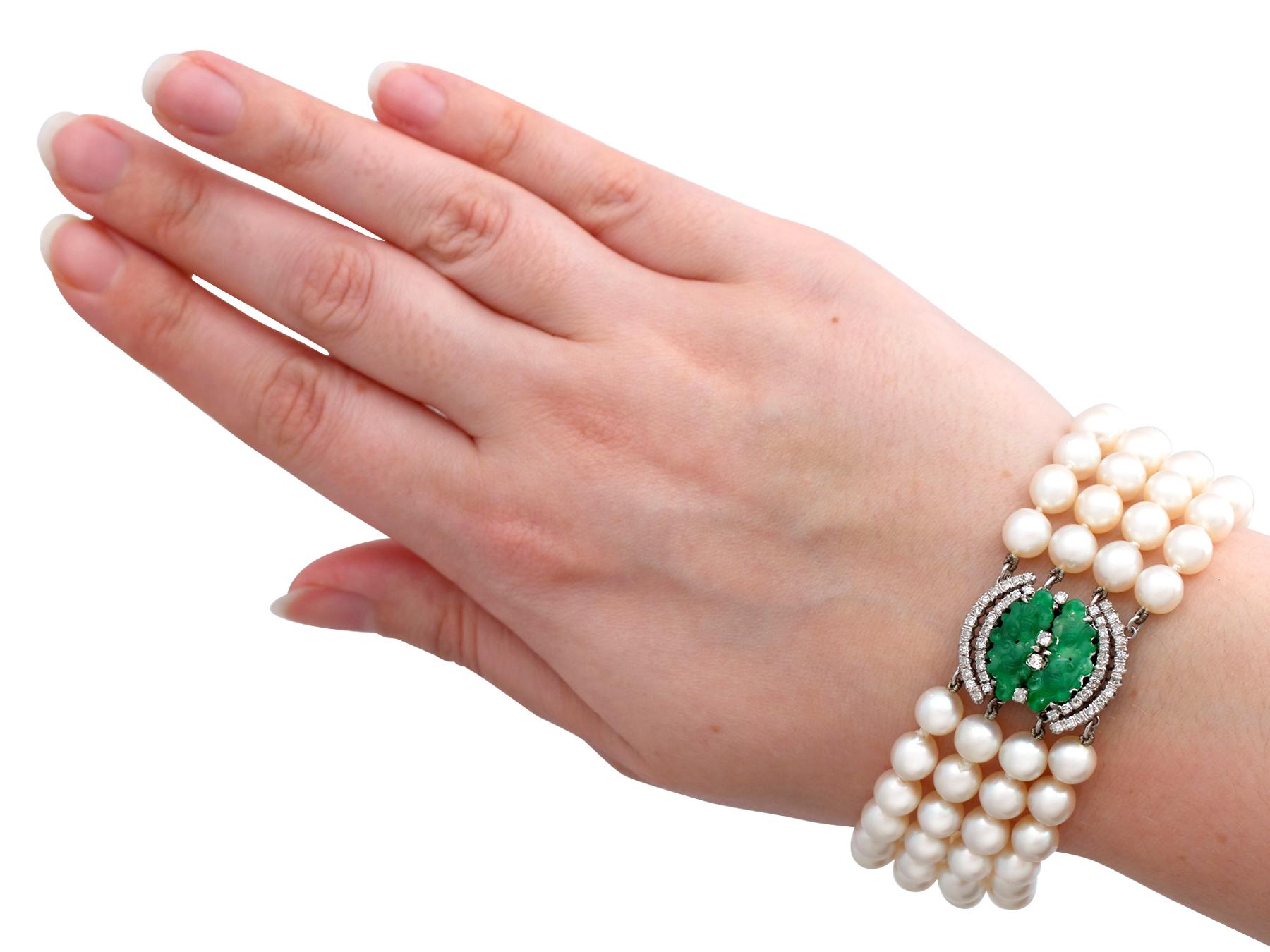1.38 Carat Diamond and Jadeite Pearl and White Gold Bracelet 4