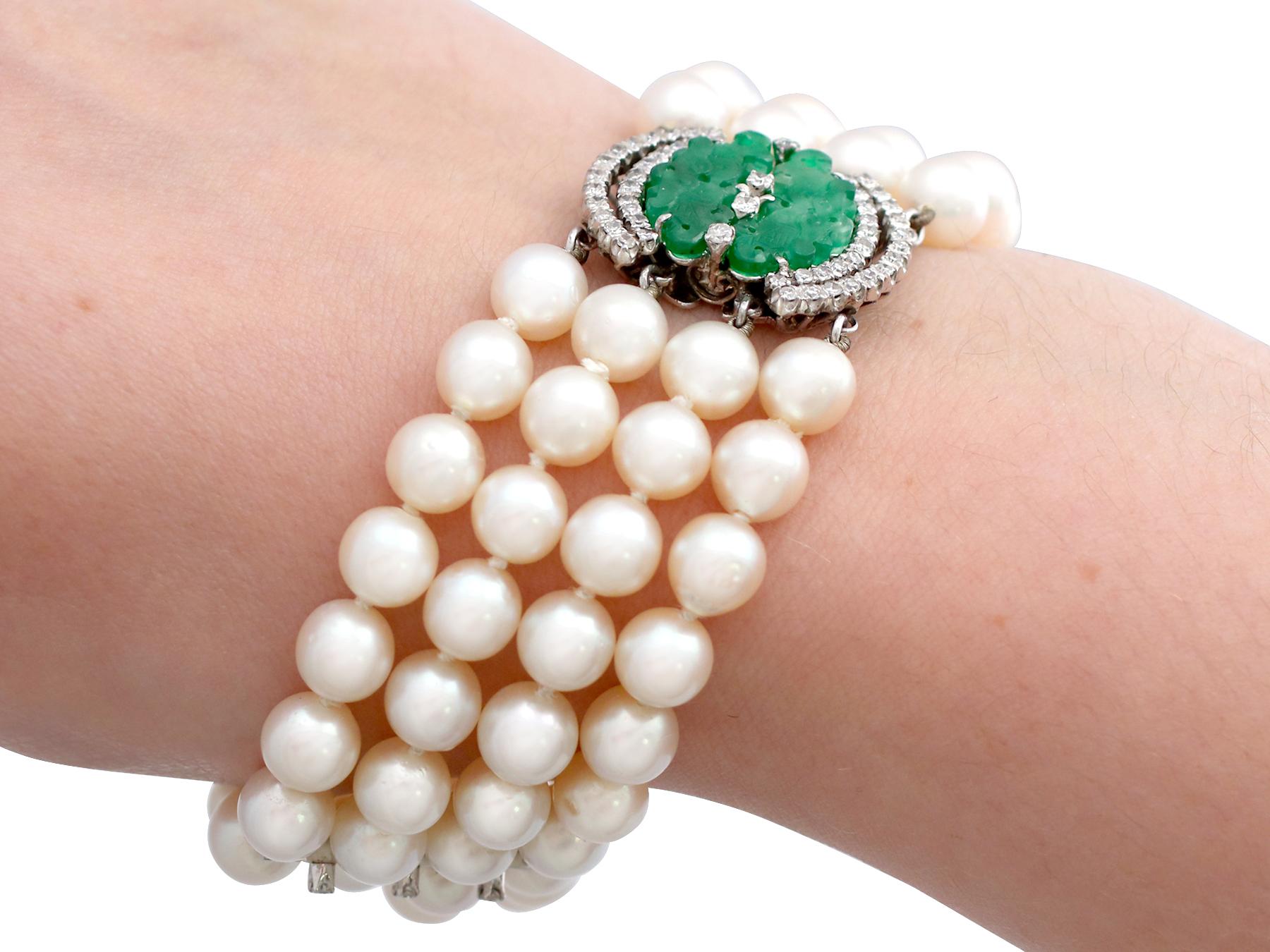 1.38 Carat Diamond and Jadeite Pearl and White Gold Bracelet 5