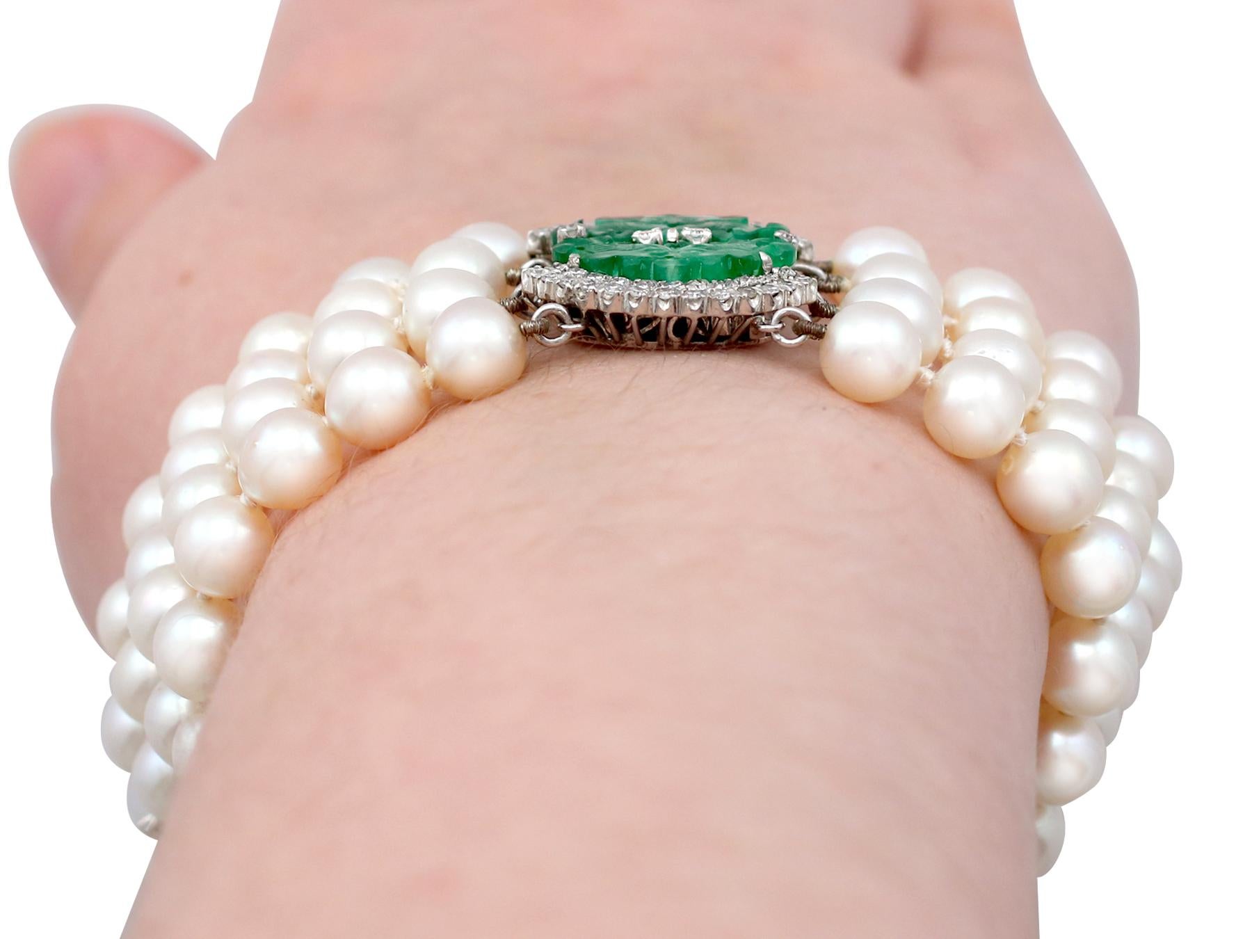 1.38 Carat Diamond and Jadeite Pearl and White Gold Bracelet 6