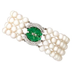 1.38 Carat Diamond and Jadeite Pearl and White Gold Bracelet