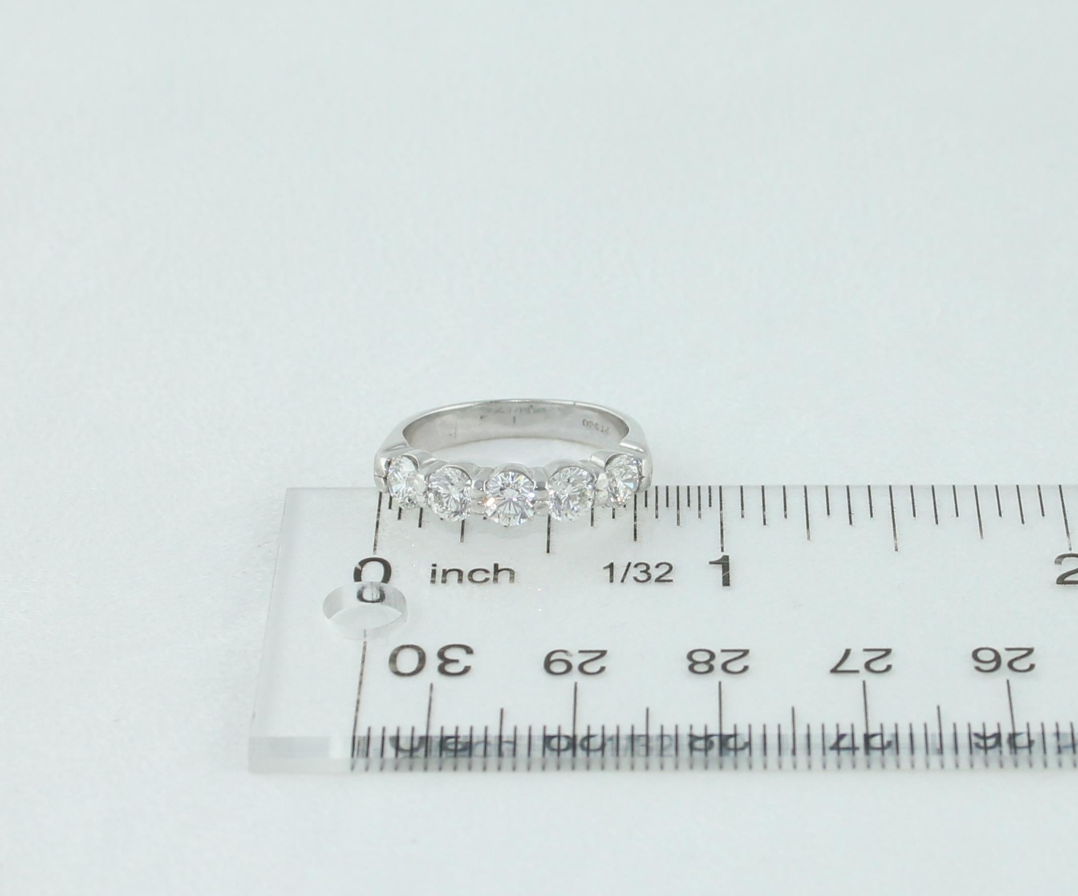 Round Cut 1.38 Carat Diamond Five-Stone Platinum Half Band Ring For Sale