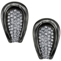 Diamond Pave, White Gold Post French Clip Horseshoe Earrings, 1.38 ct. t.w.  