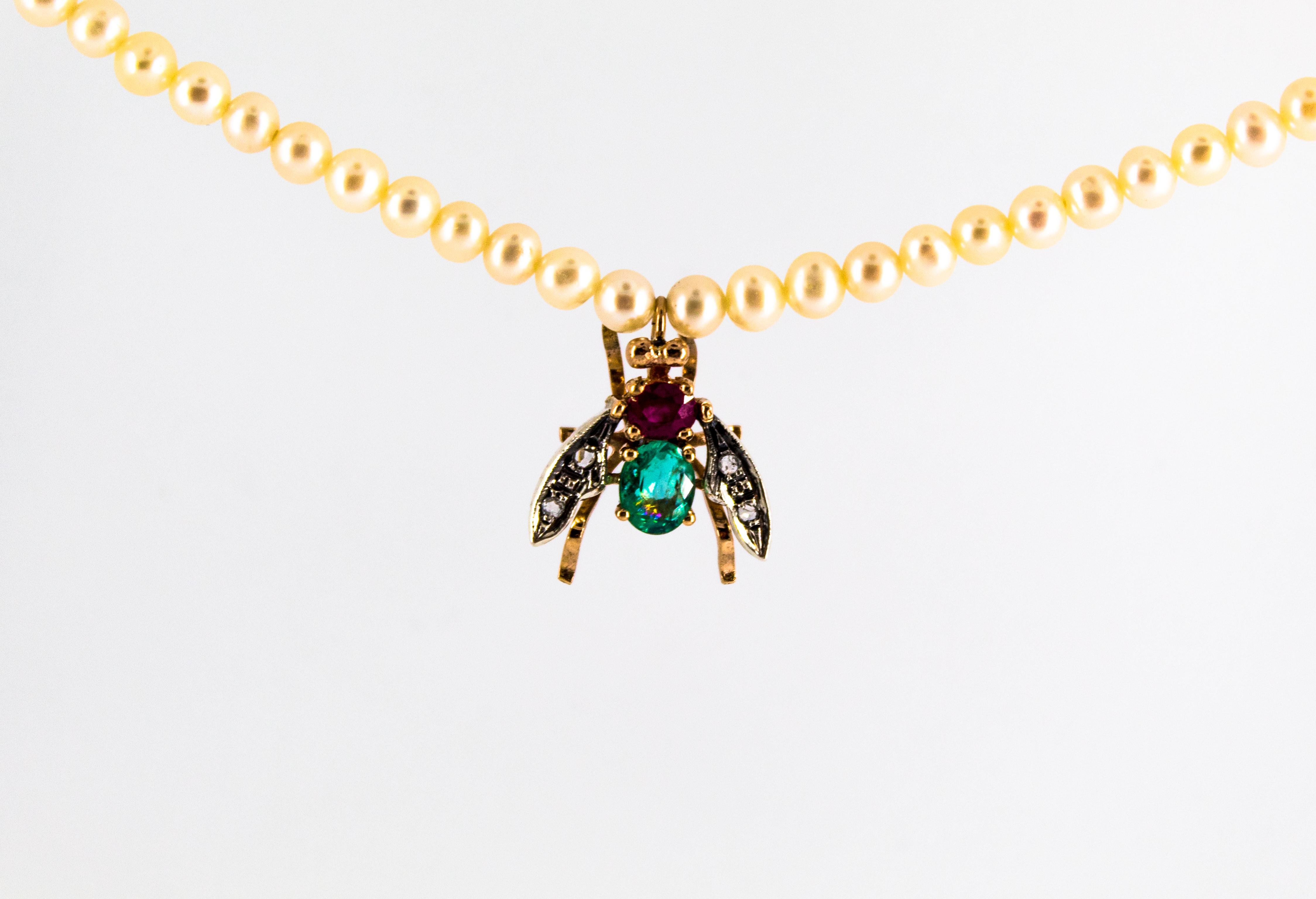 The Fly Pendant is made of 9K Yellow Gold and Sterling Silver but it is available also in 14K and 18K Yellow Gold.
The Fly Pendant has 0.08 Carats of White Rose Cut Diamonds.
The Owl Pendant has 1.30 Carats of Emerald and Ruby but it is available
