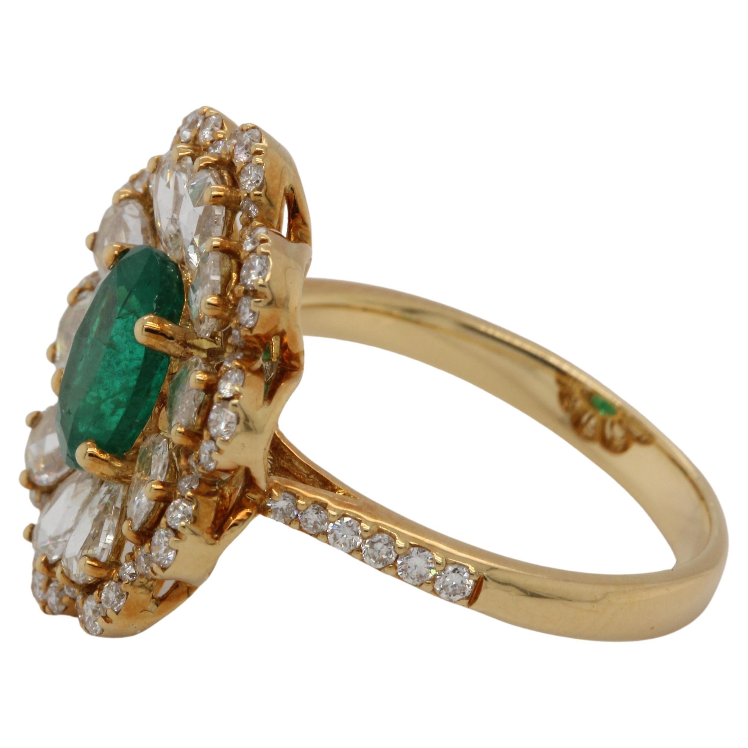 Women's or Men's 1.38 Carat Emerald and Diamond Ring in 18 Karat Gold