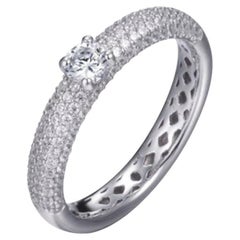 1.38 Carat Five Row Pavé Set Solitaire Cubic Zirconia Luna Wedding Band Ring