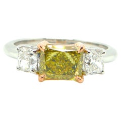 1.38 Carat GIA Certified Fancy Deep Brownish Greenish Yellow Diamond Gold Ring