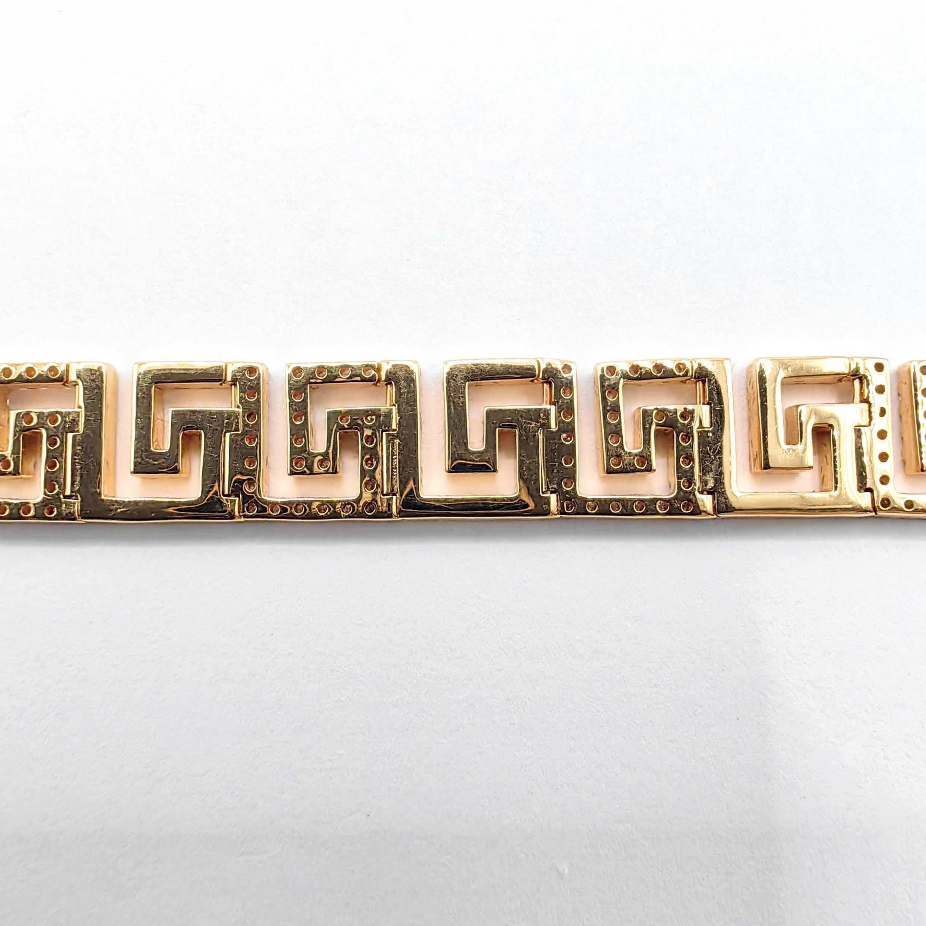 Women's 1.38 Carat Greek Key Maze Geometric Pavé Diamond Bracelet in 18K Rose Gold For Sale