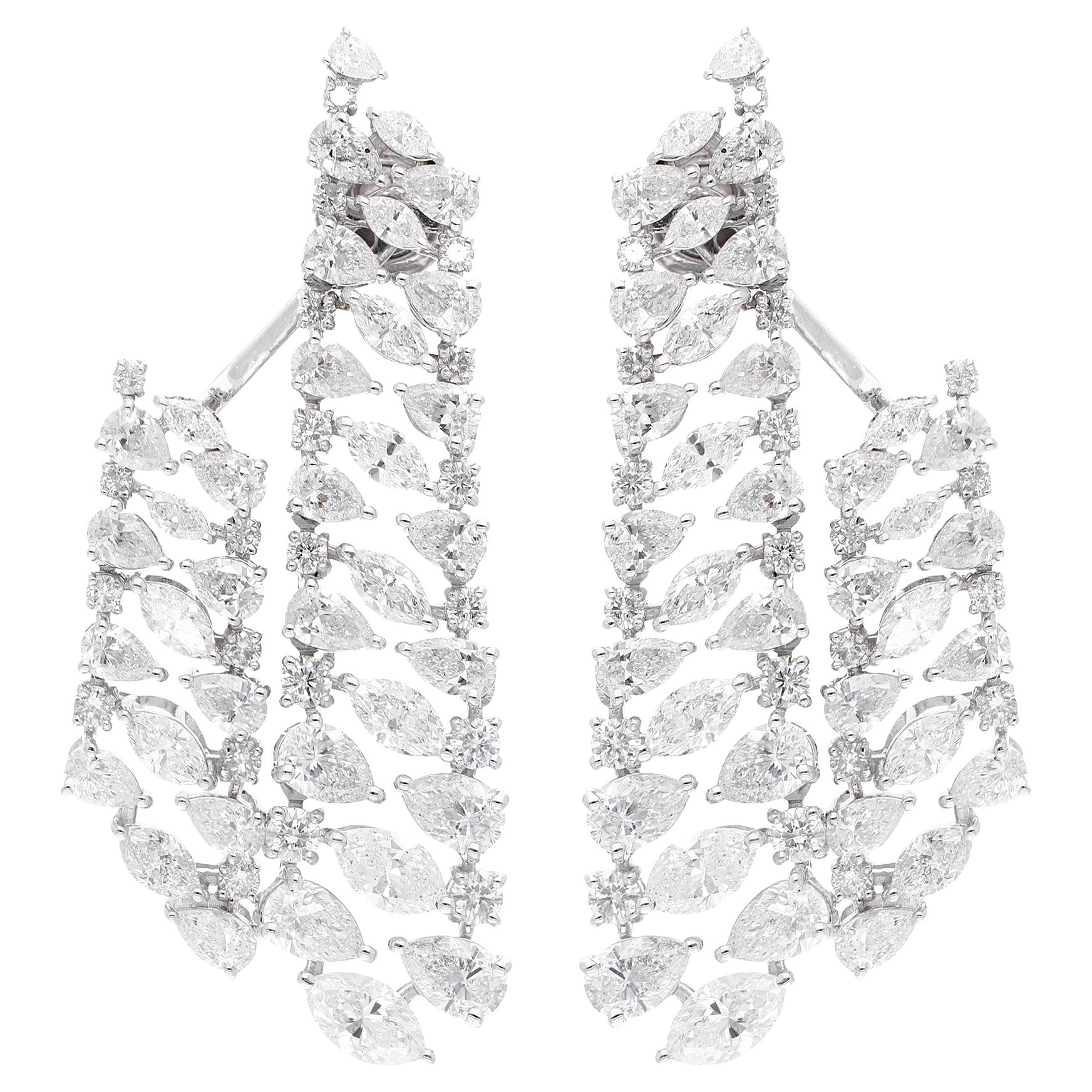 Modern 13.8 Carat Mixed Shape SI/H Diamond Cascade Jacket Earrings 14 Karat White Gold For Sale