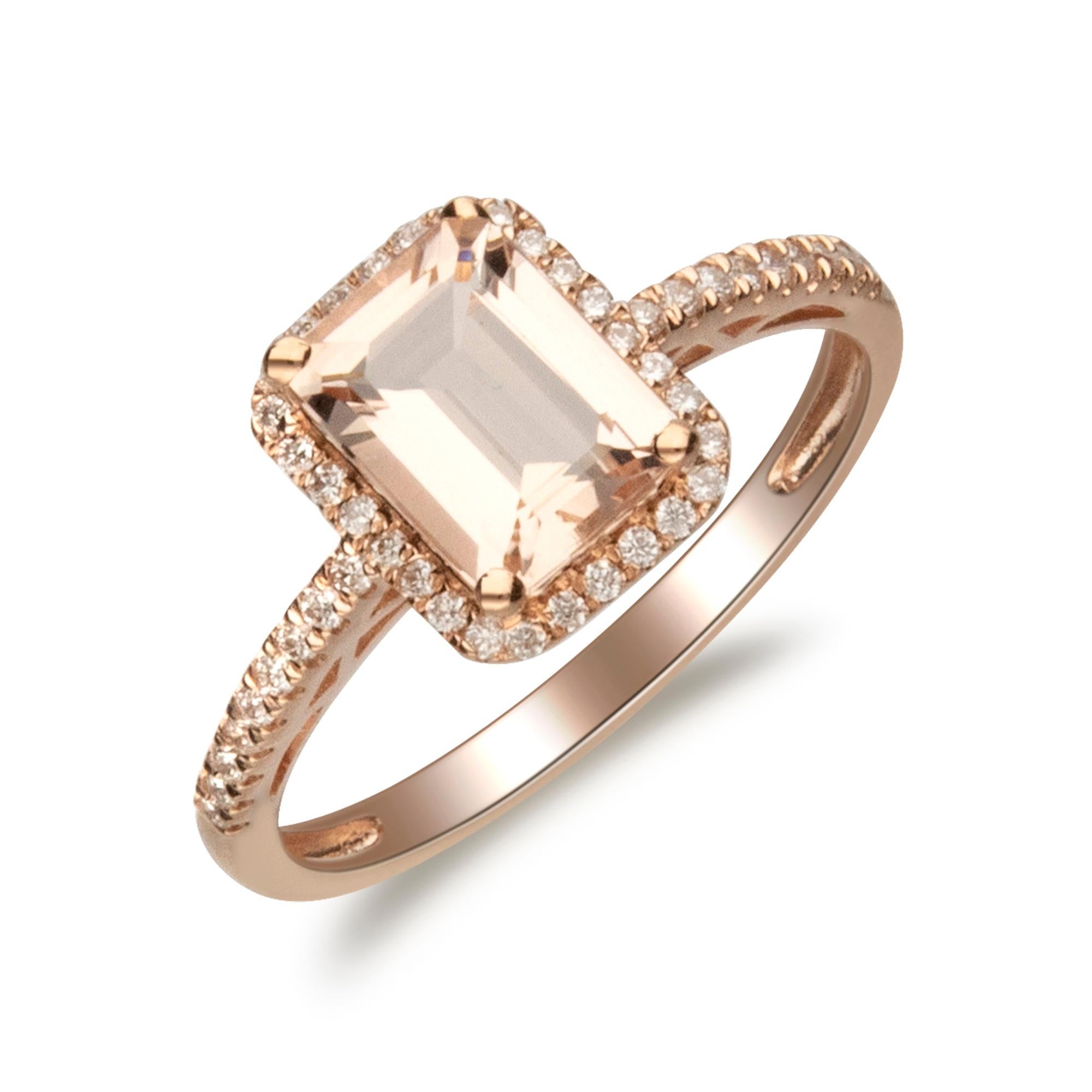 1.38 Carat Morganite and Diamond 14 Karat Rose Gold Ring In New Condition In New York, NY