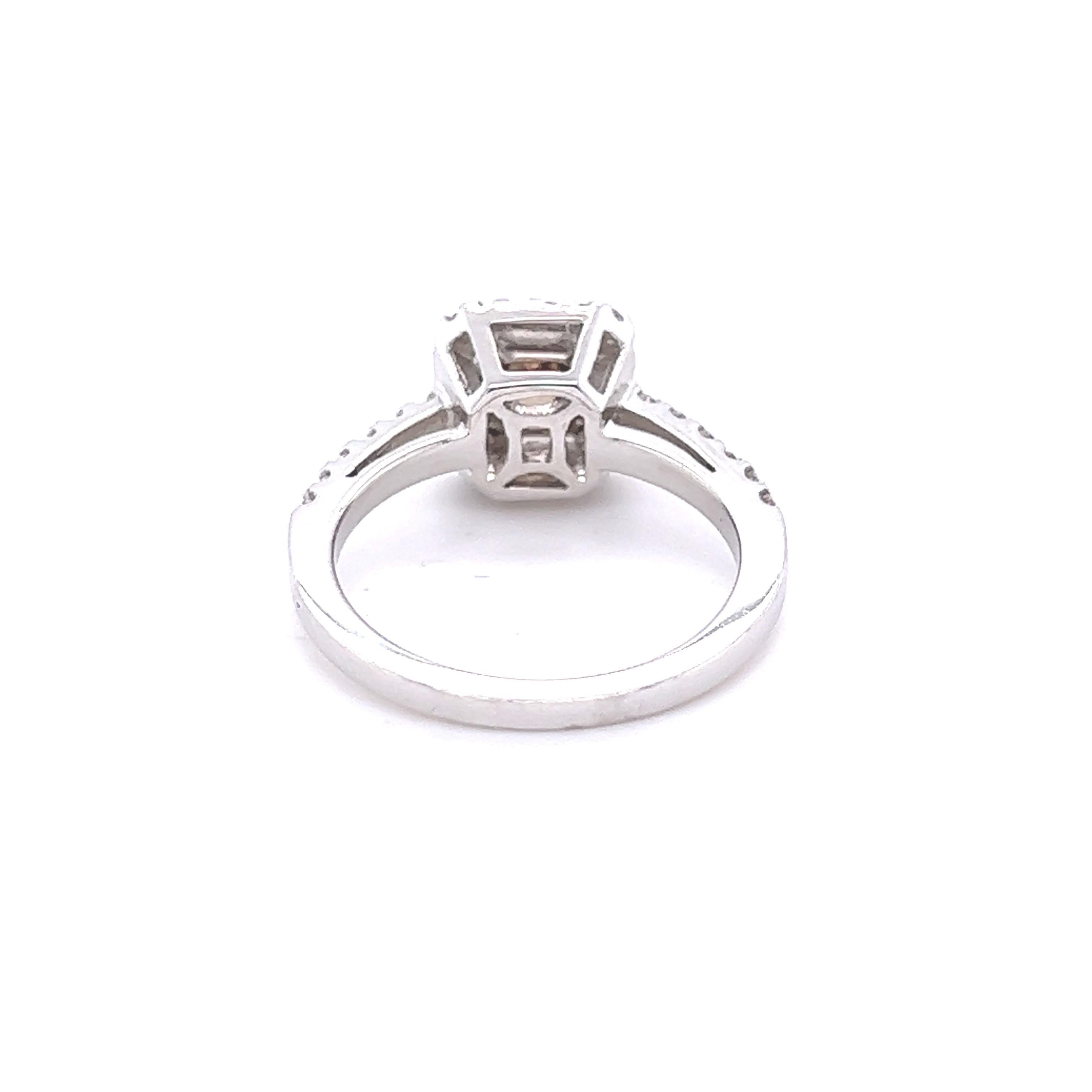 Cushion Cut 1.38 Carat Natural Brown Diamond White Diamond White Gold Engagement Ring For Sale