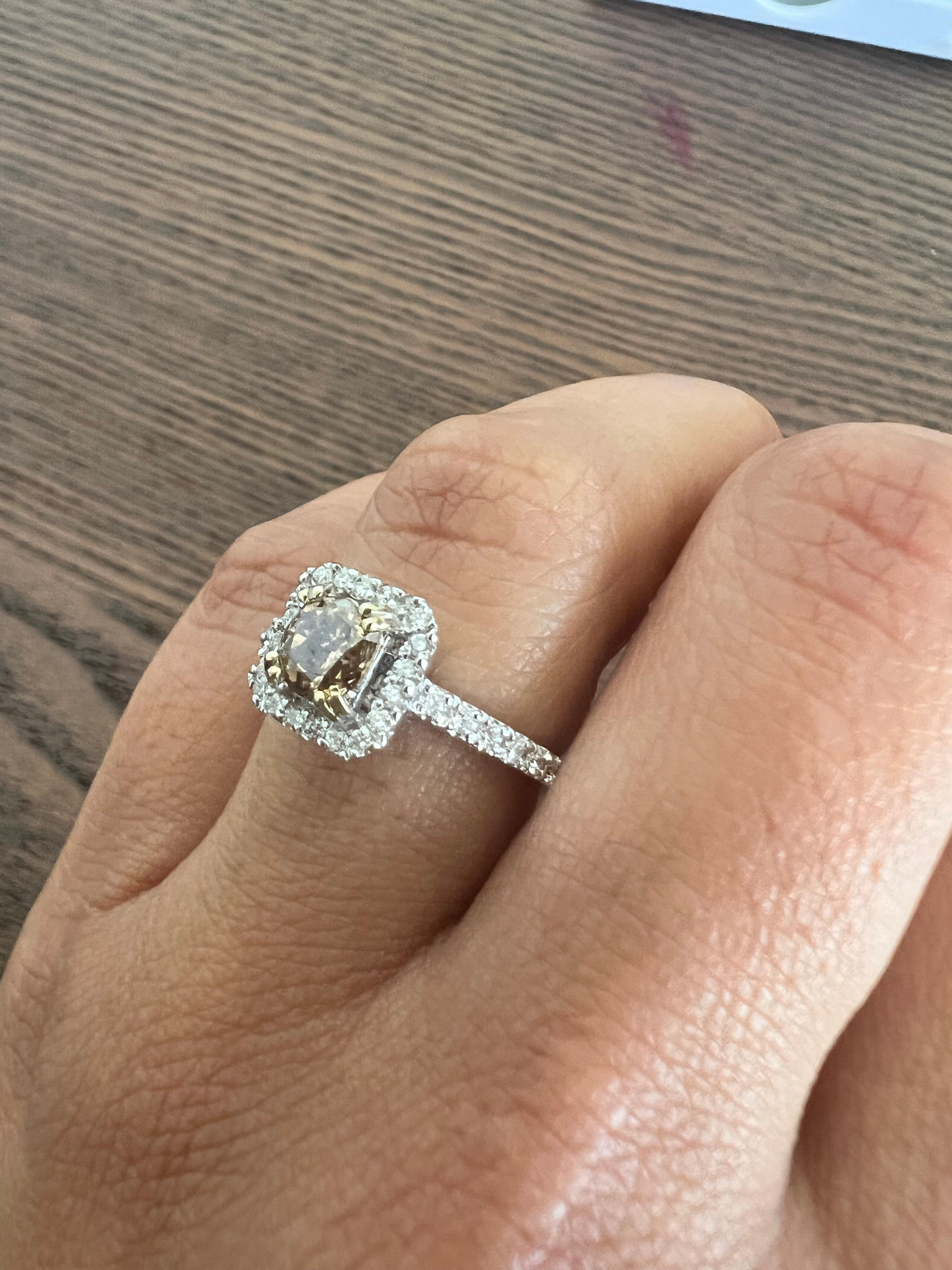 Women's 1.38 Carat Natural Brown Diamond White Diamond White Gold Engagement Ring For Sale