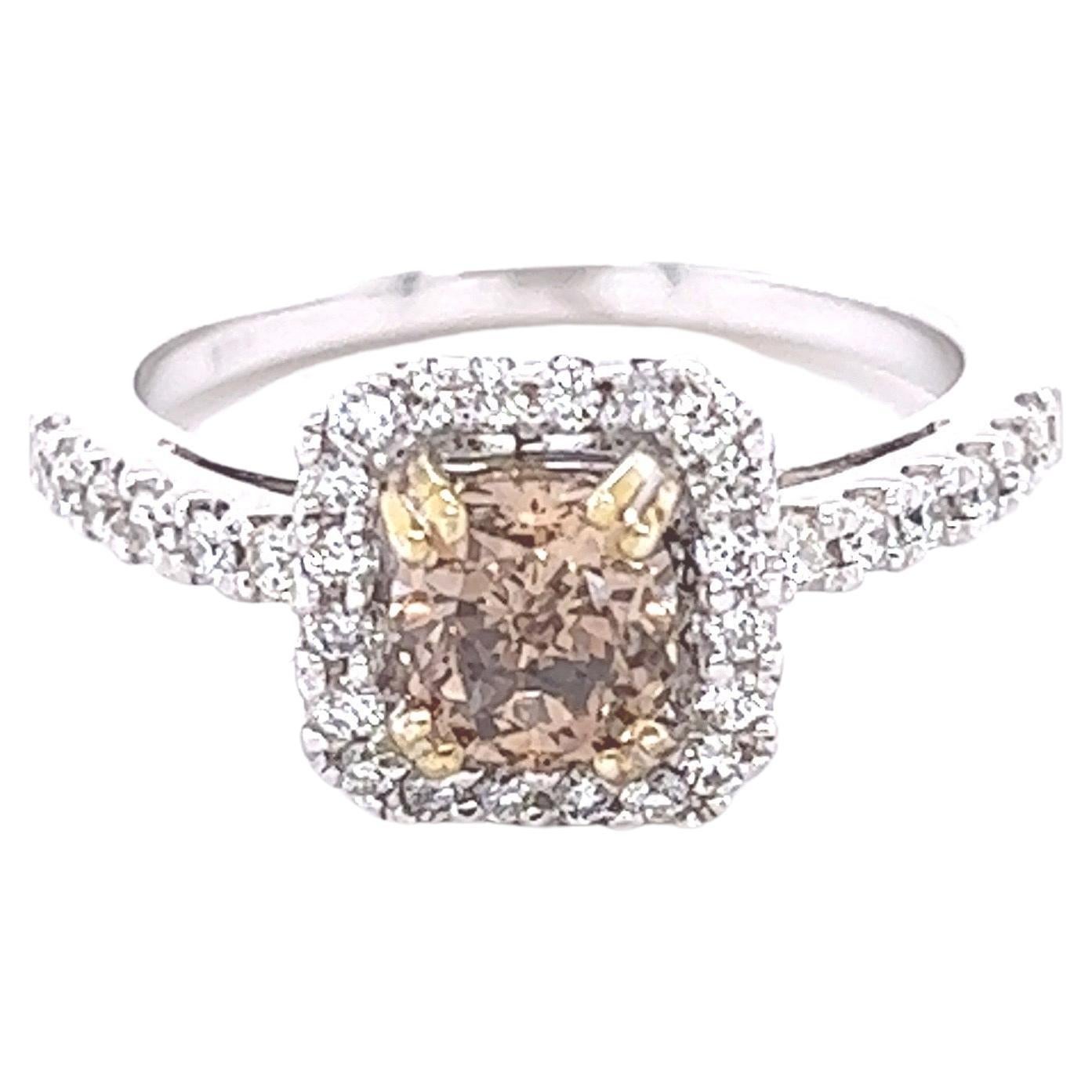 1.38 Carat Natural Brown Diamond White Diamond White Gold Engagement Ring For Sale