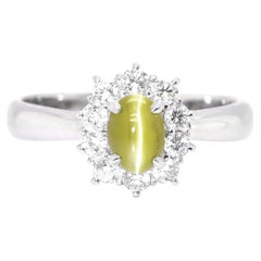 1.70 Carat Chrysoberyl Cat's Eye Diamond Platinum Art Deco Ring For ...