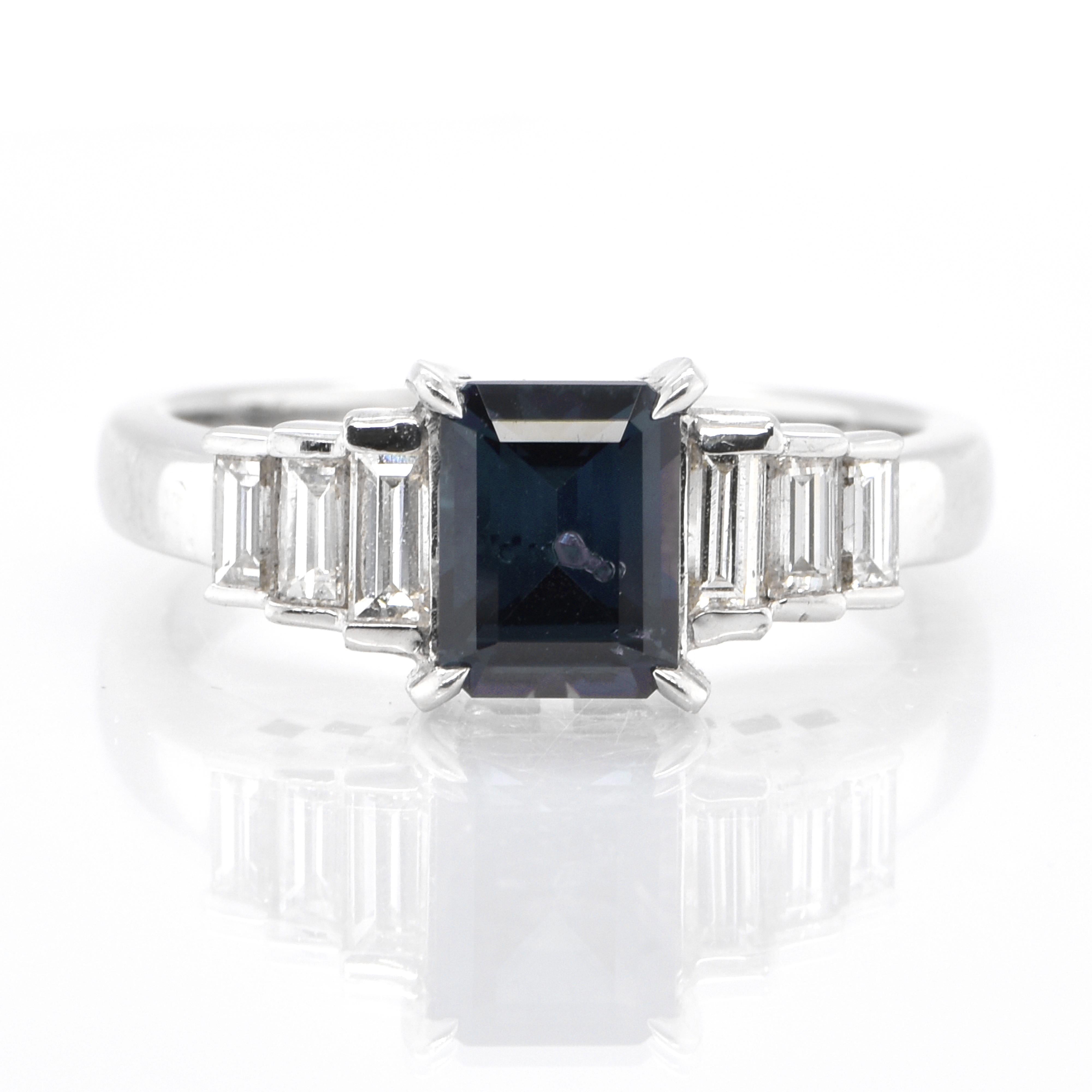 A gorgeous Ring featuring a CGL Certified Carat, Natural Alexandrite and 0.46 Carats of Diamond Accents set in Platinum. Alexandrites produce a natural color-change phenomenon as they exhibit a Bluish Green Color under Fluorescent Light whereas a