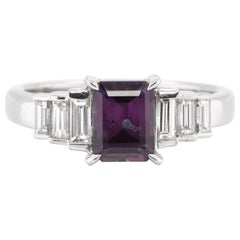 1.38 Carat Natural Color-Change Alexandrite and Diamond Ring Set in Platinum